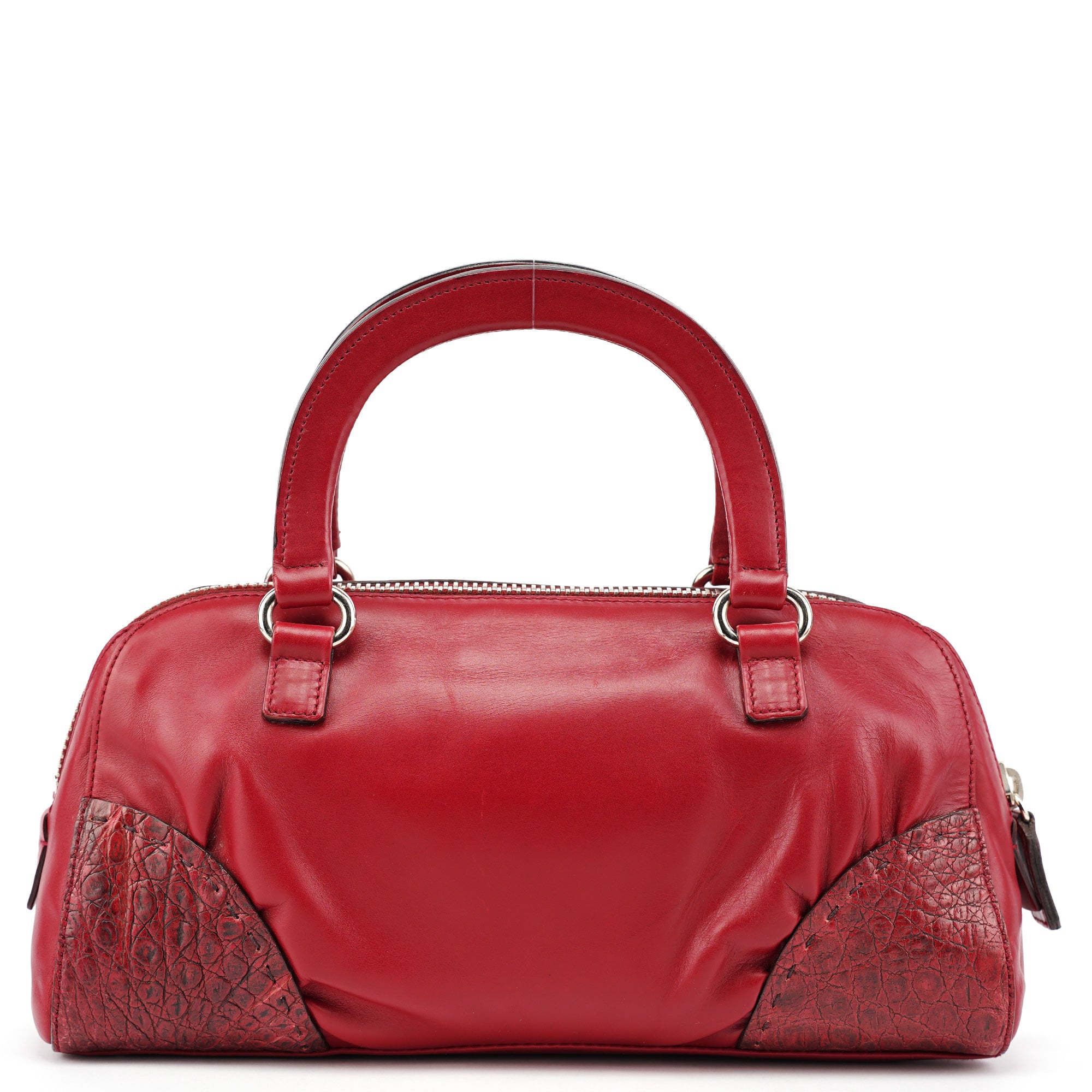 BN0759 Burgundy Croc Calfskin Bowling Bag