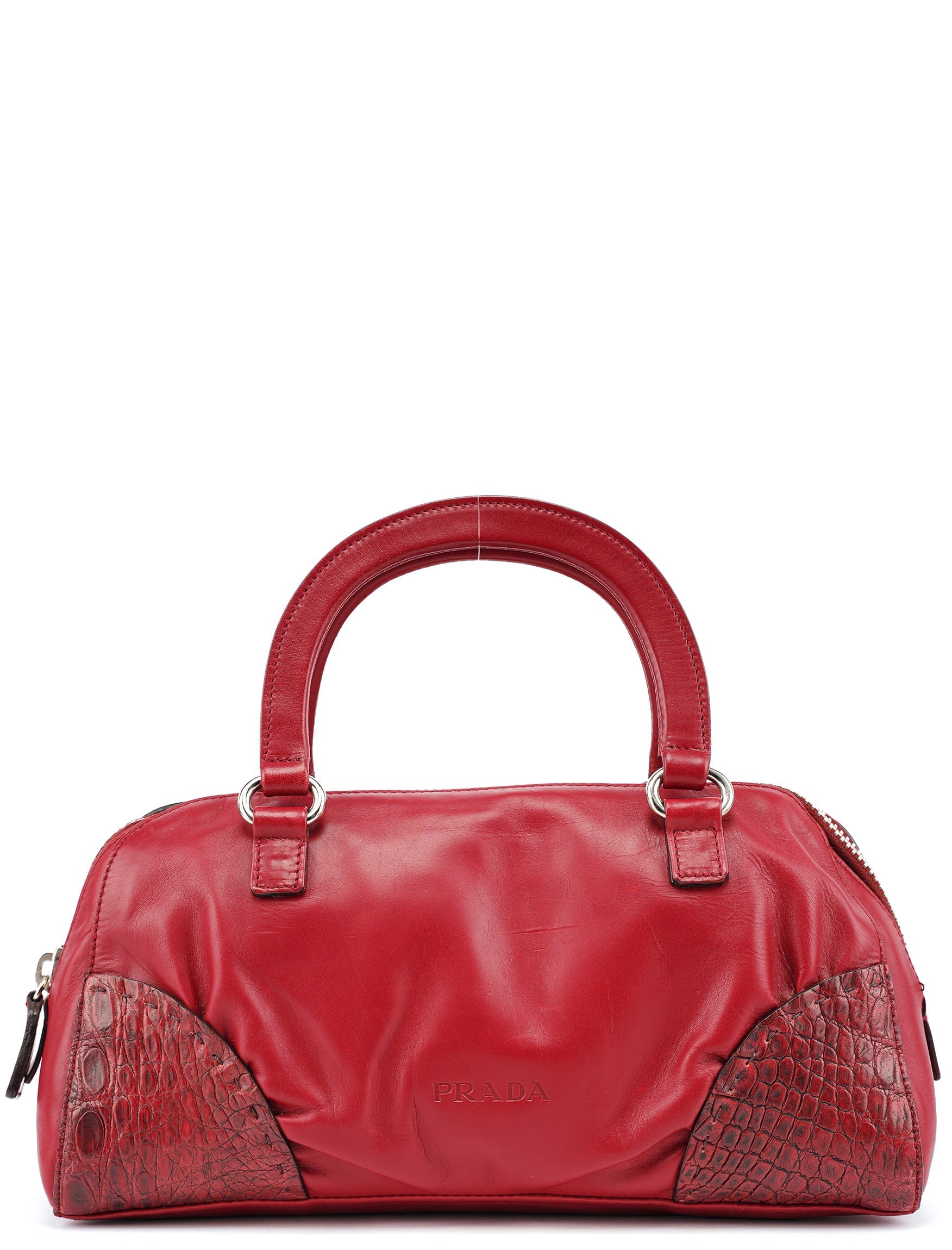 BN0759 Burgundy Croc Calfskin Bowling Bag