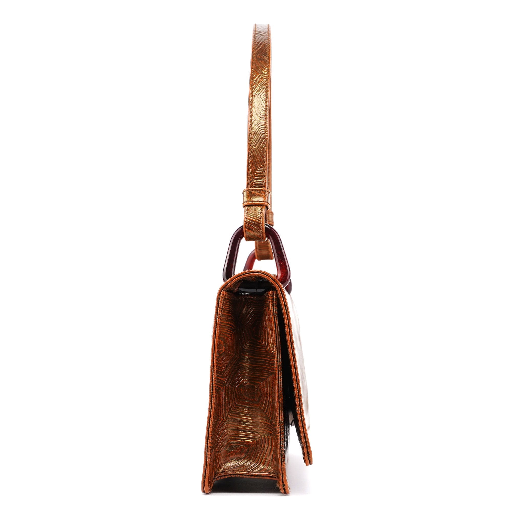 Bronze Tartaruga Patent Shoulder Bag