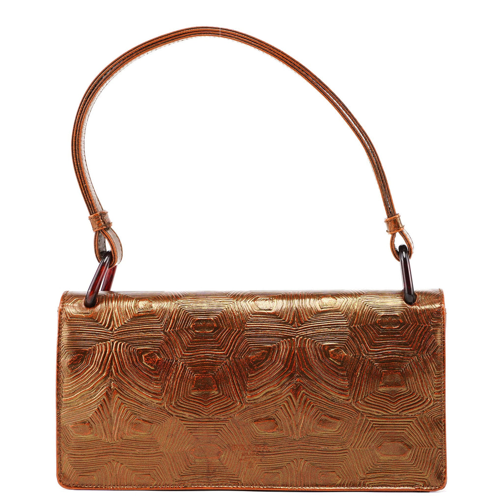 Bronze Tartaruga Patent Shoulder Bag