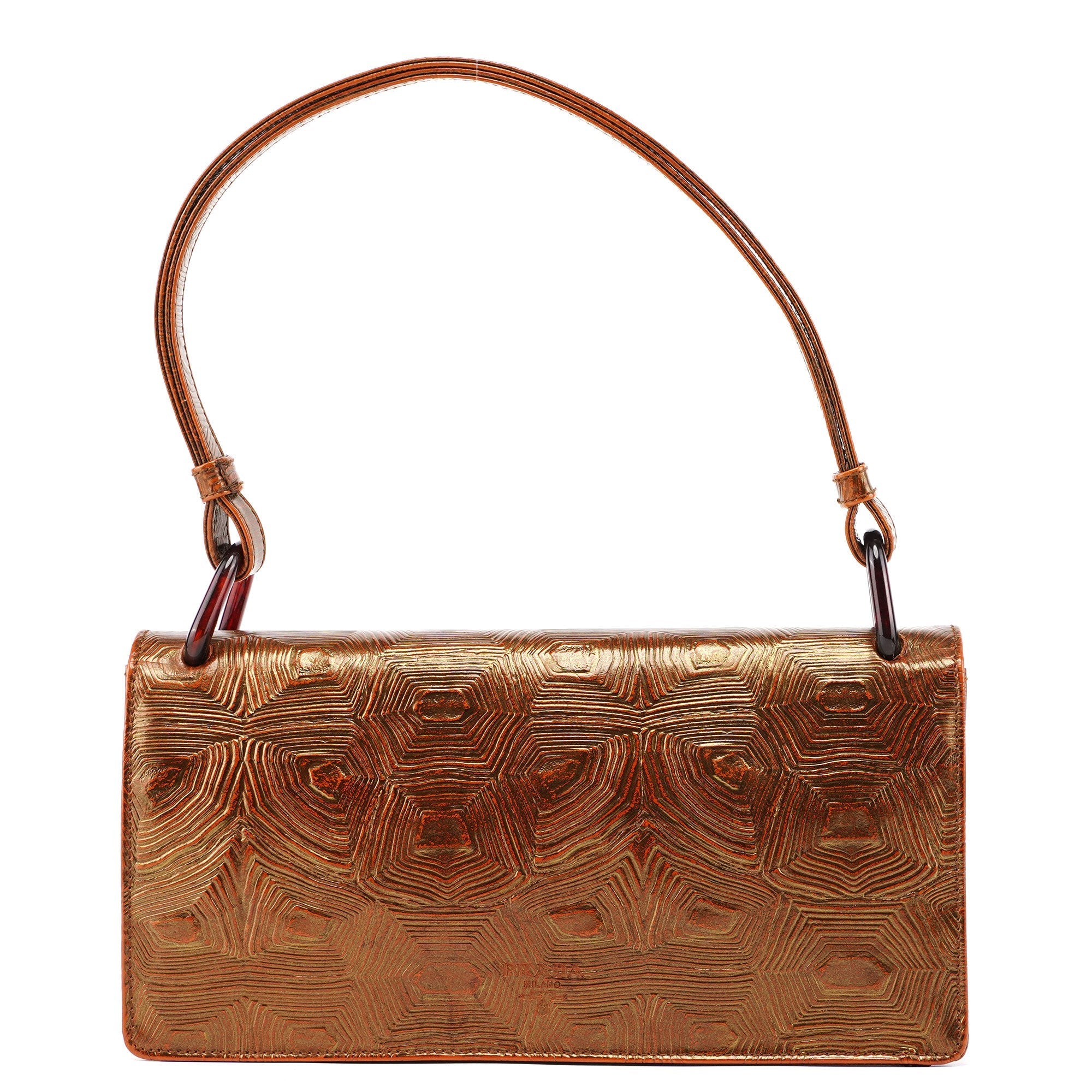 Bronze Tartaruga Patent Shoulder Bag