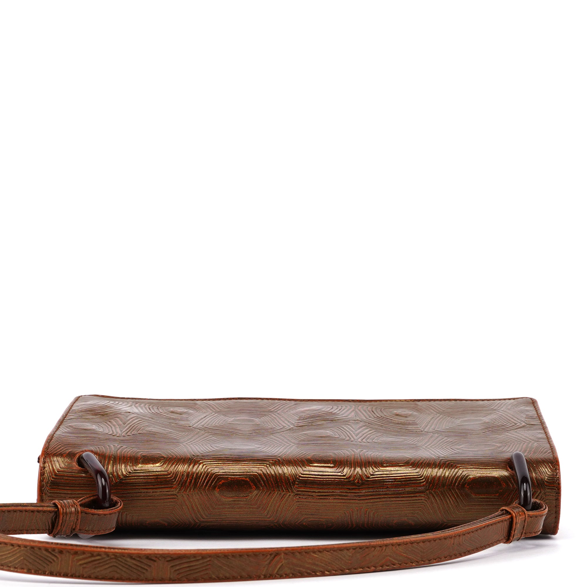 Bronze Tartaruga Patent Shoulder Bag