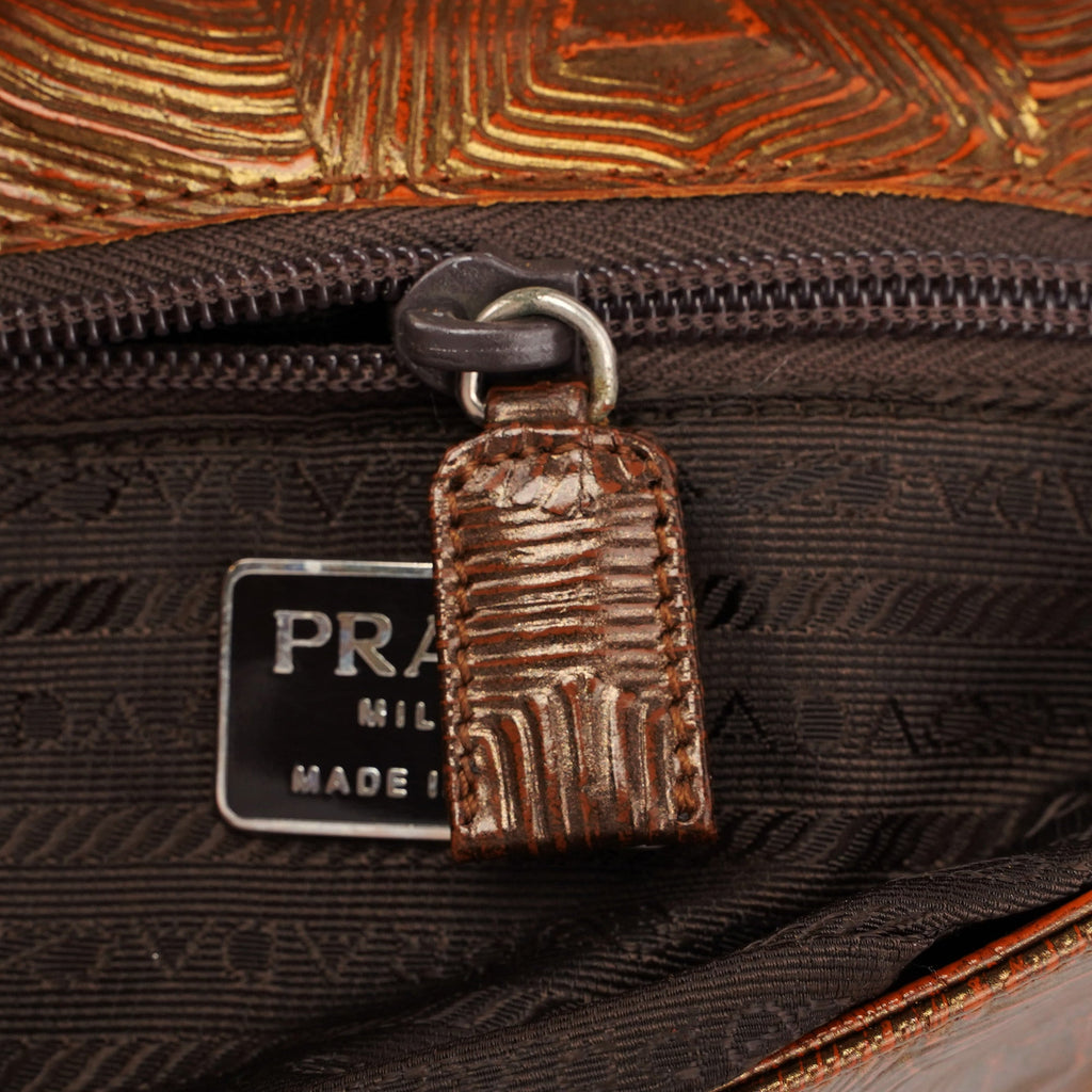 Bronze Tartaruga Patent Shoulder Bag