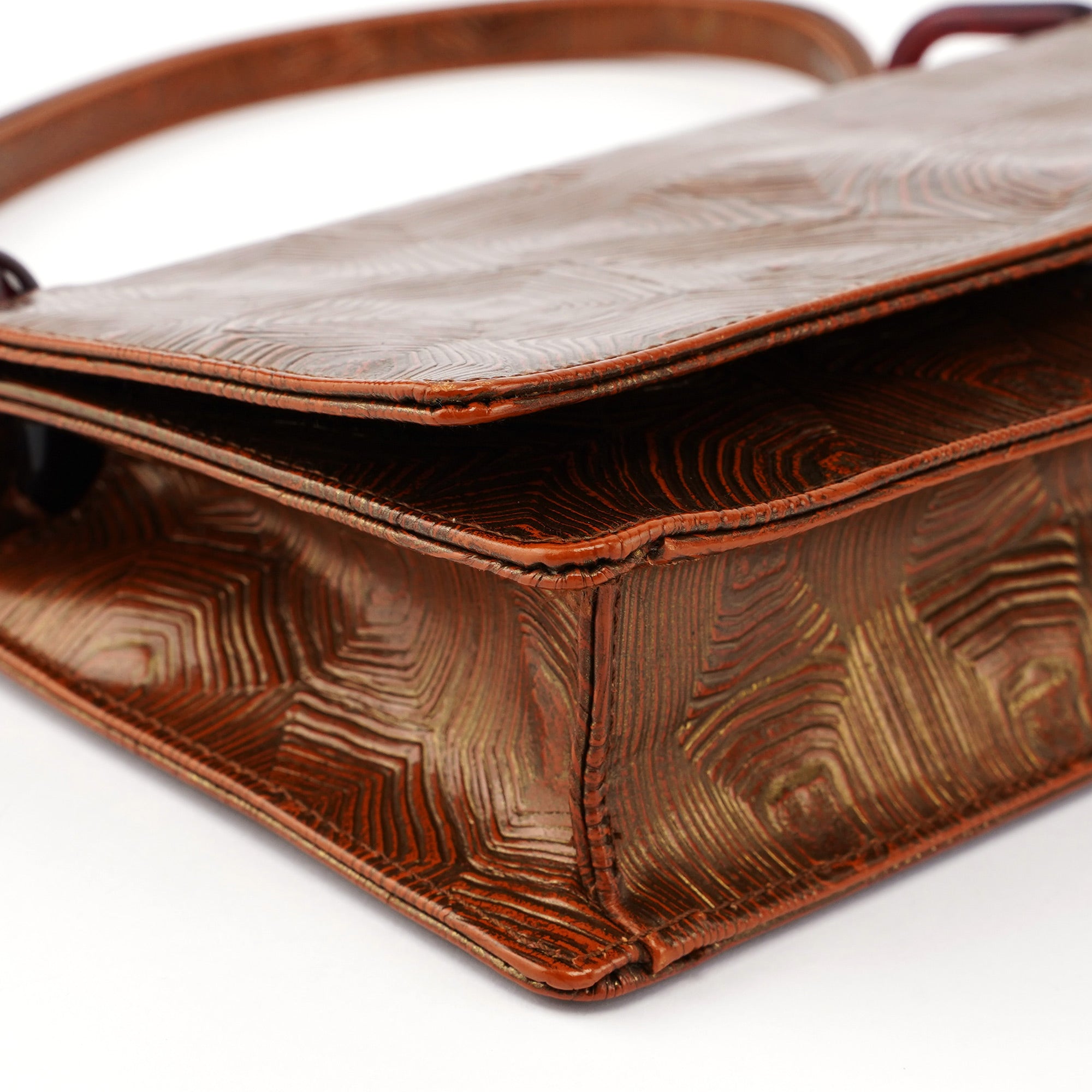 Bronze Tartaruga Patent Shoulder Bag