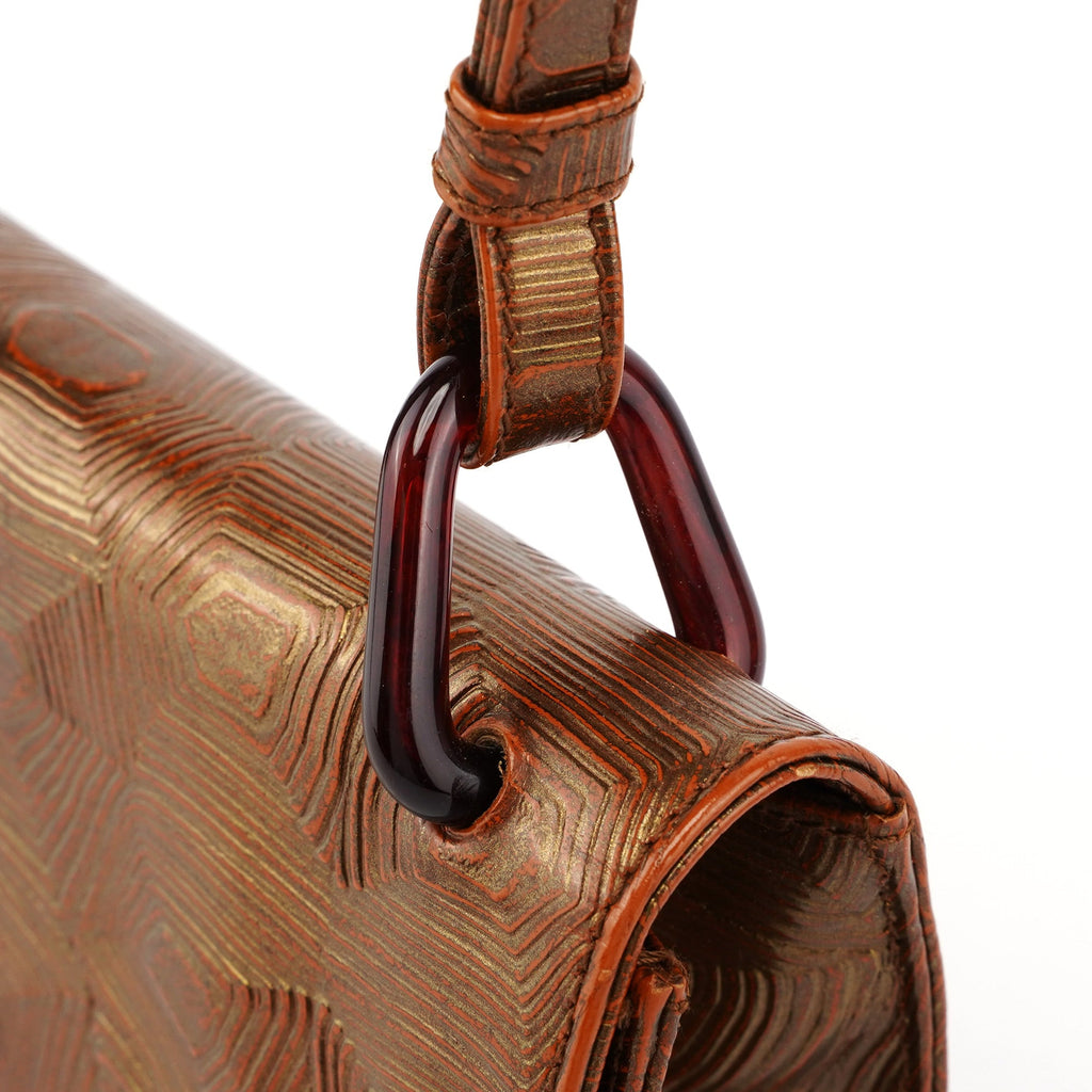 Bronze Tartaruga Patent Shoulder Bag