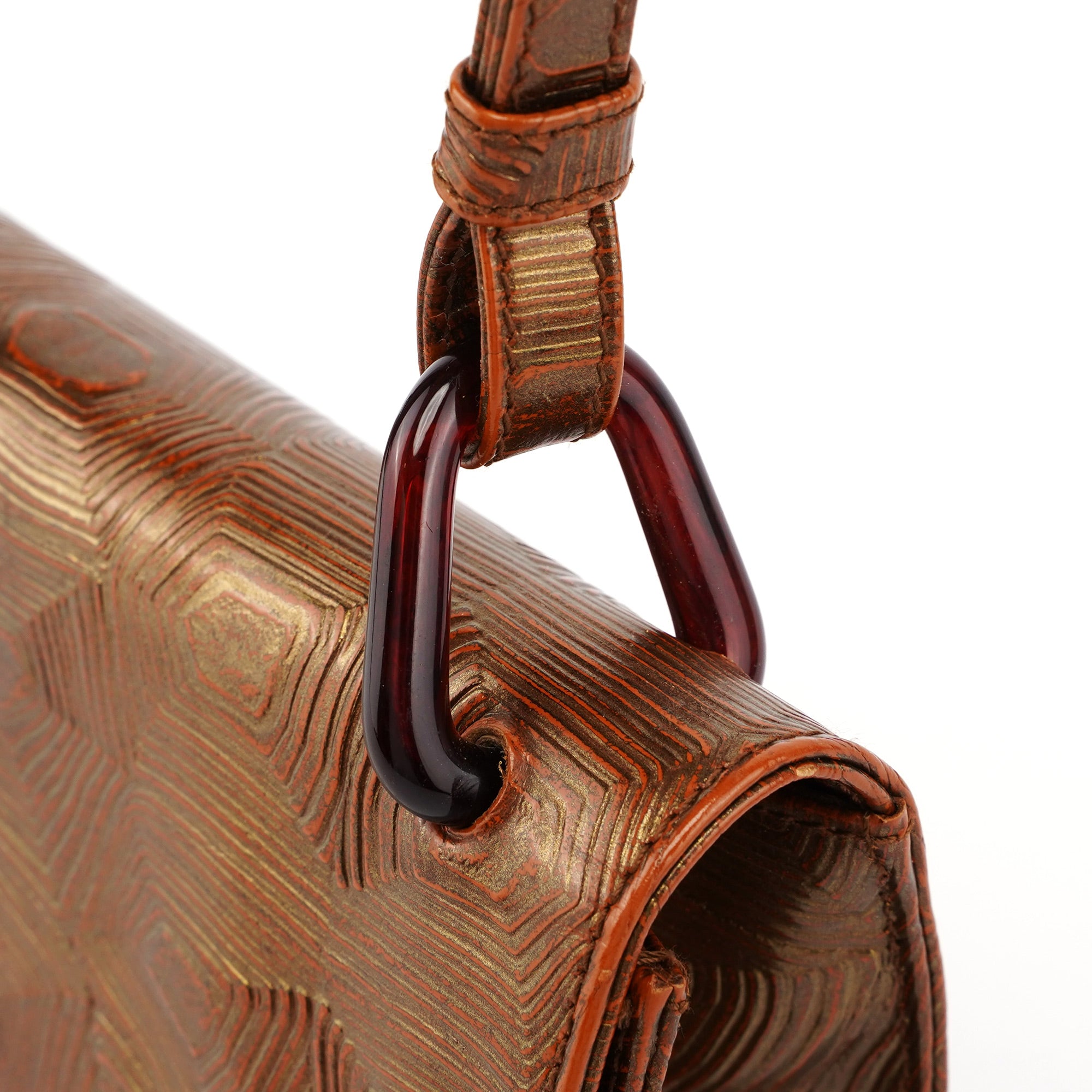 Bronze Tartaruga Patent Shoulder Bag