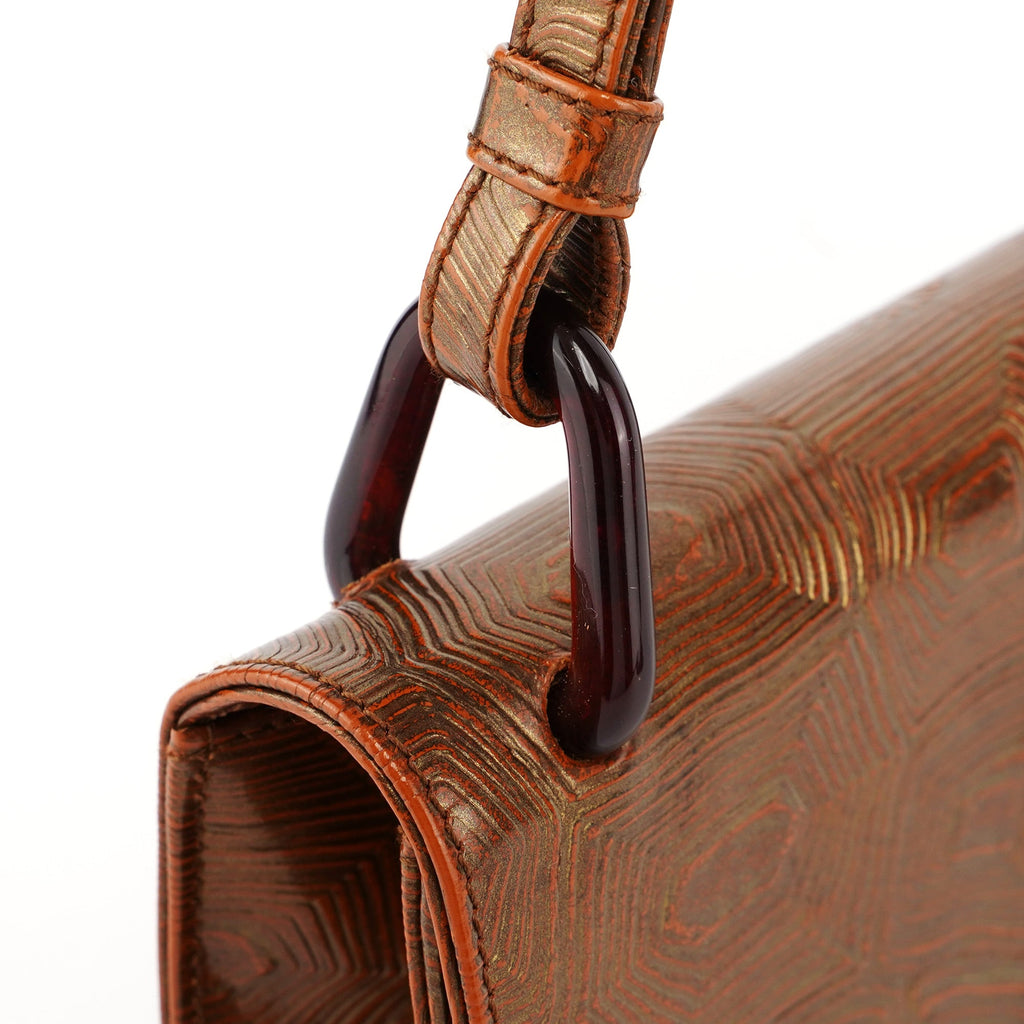 Bronze Tartaruga Patent Shoulder Bag