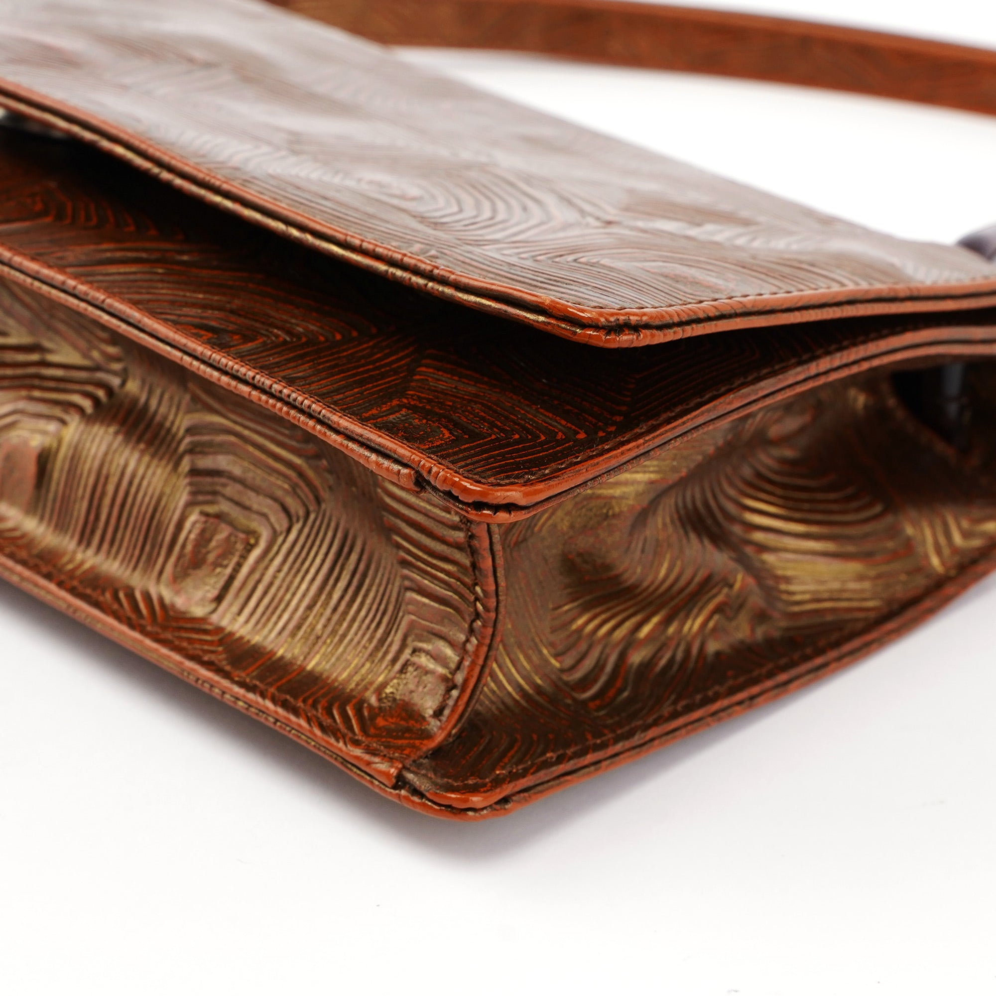 Bronze Tartaruga Patent Shoulder Bag