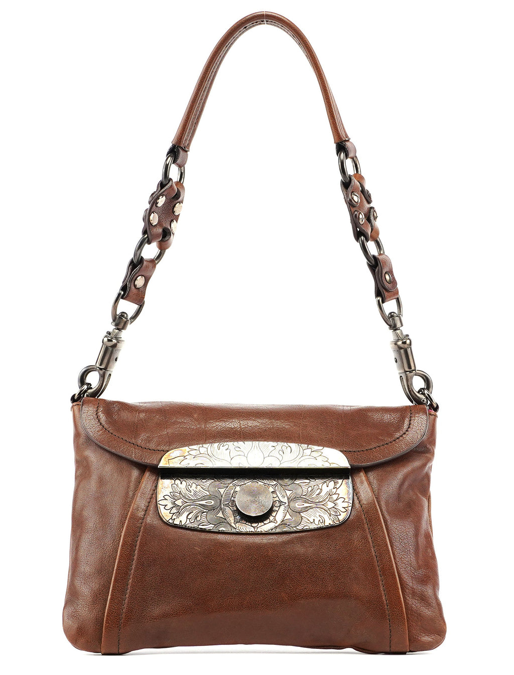 Brown Calf Shine Hobo Shoulder Bag