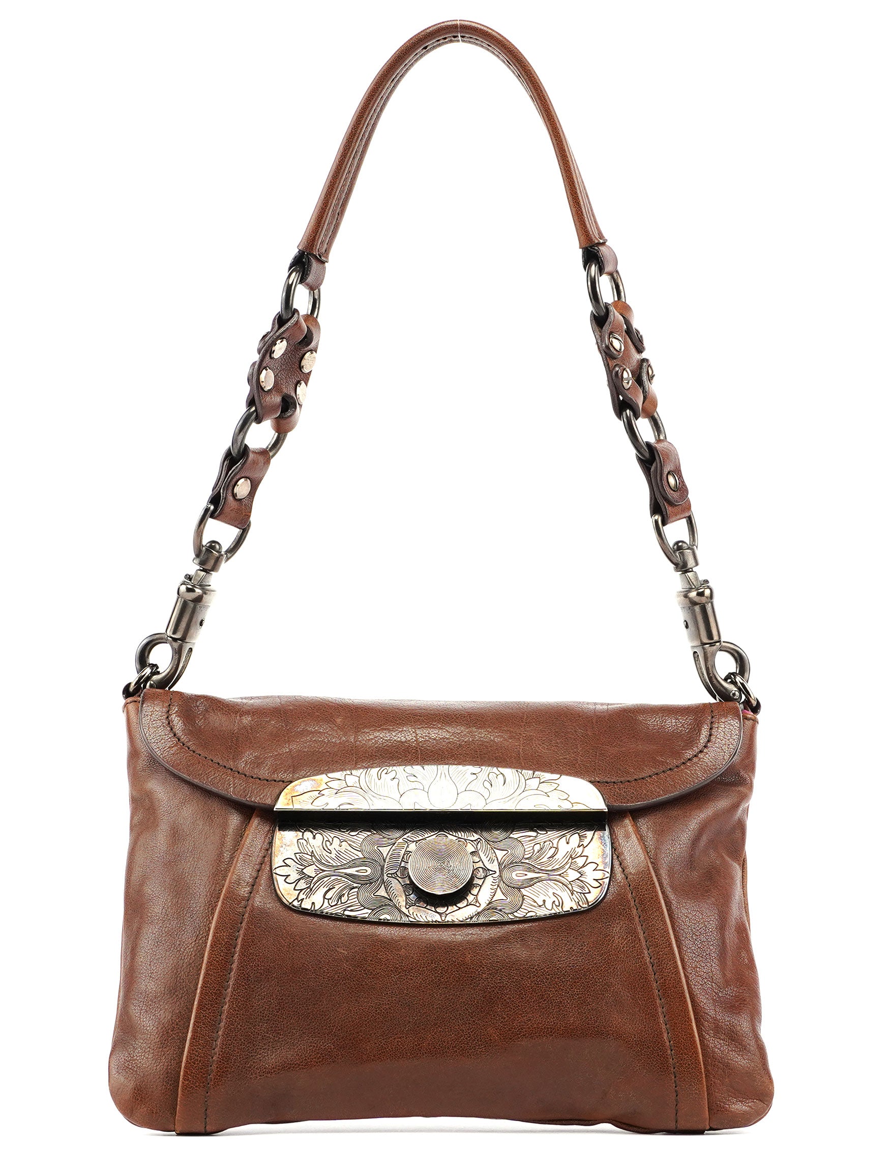 Brown Calf Shine Hobo Shoulder Bag