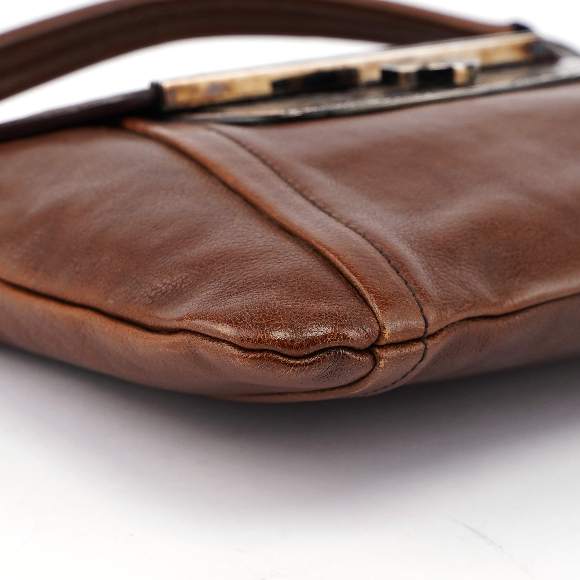 Brown Calf Shine Hobo Shoulder Bag