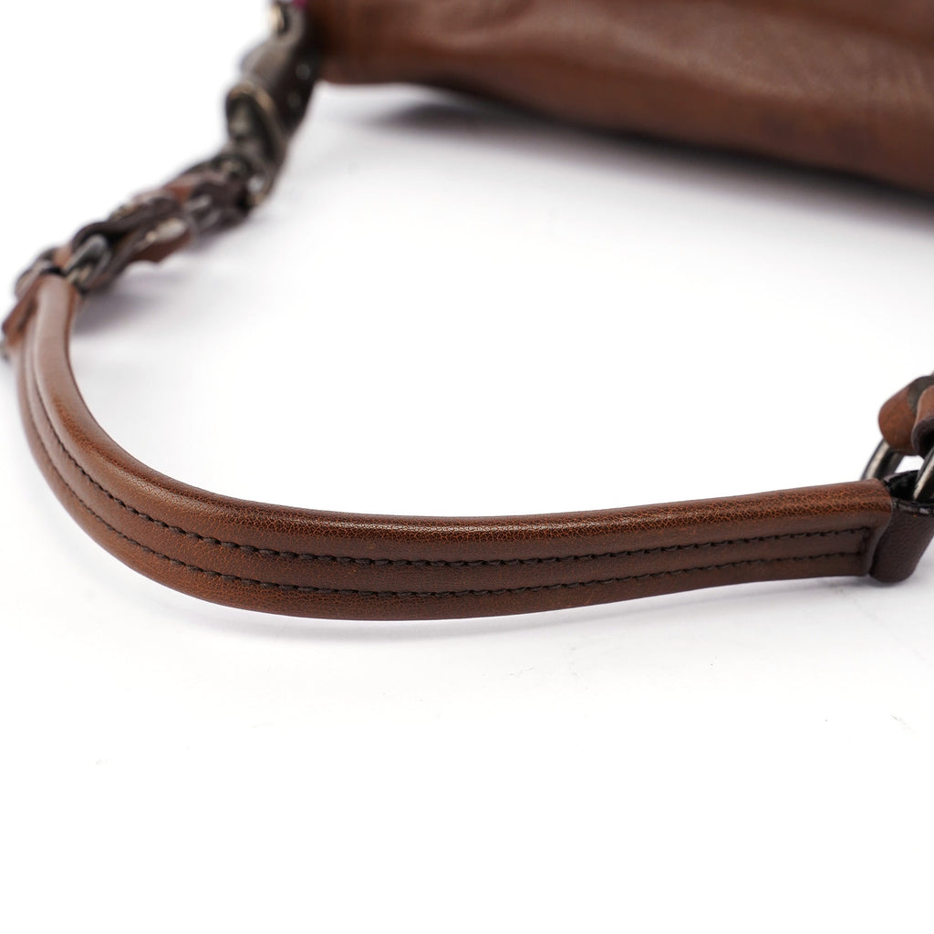 Brown Calf Shine Hobo Shoulder Bag
