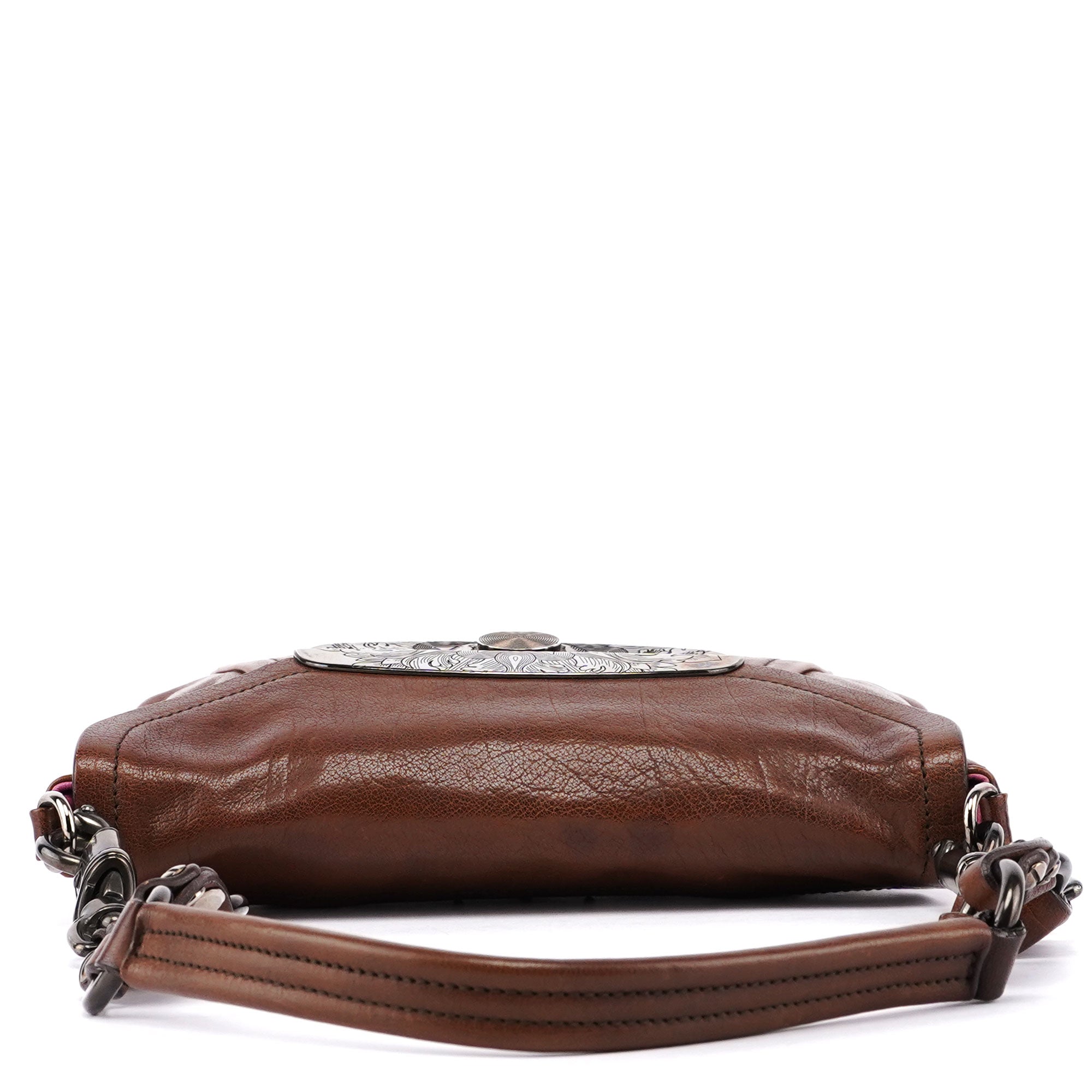 Brown Calf Shine Hobo Shoulder Bag