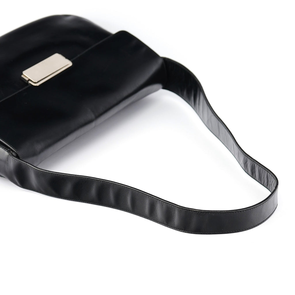 Brown Calfskin Buckle Shoulder Bag