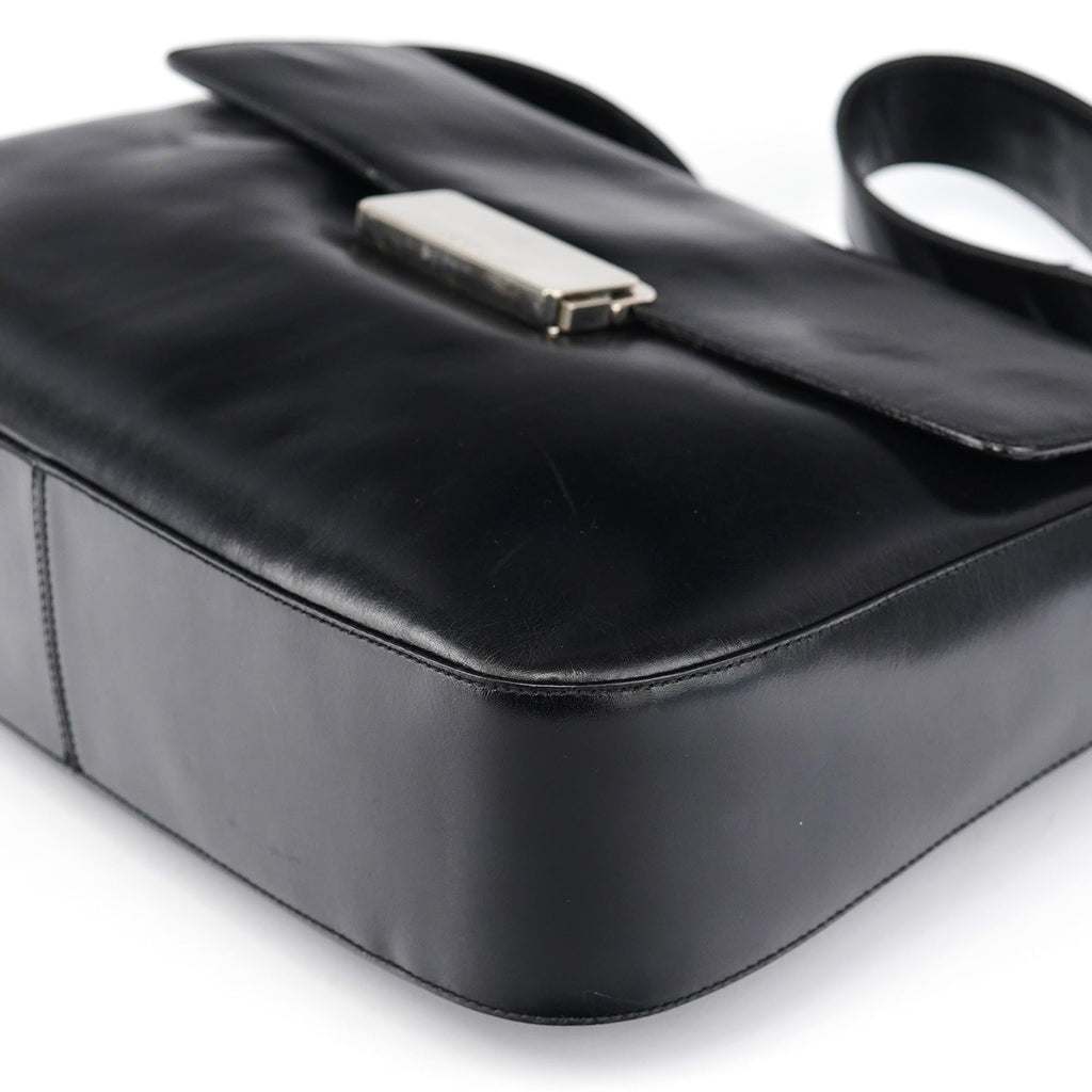 Brown Calfskin Buckle Shoulder Bag