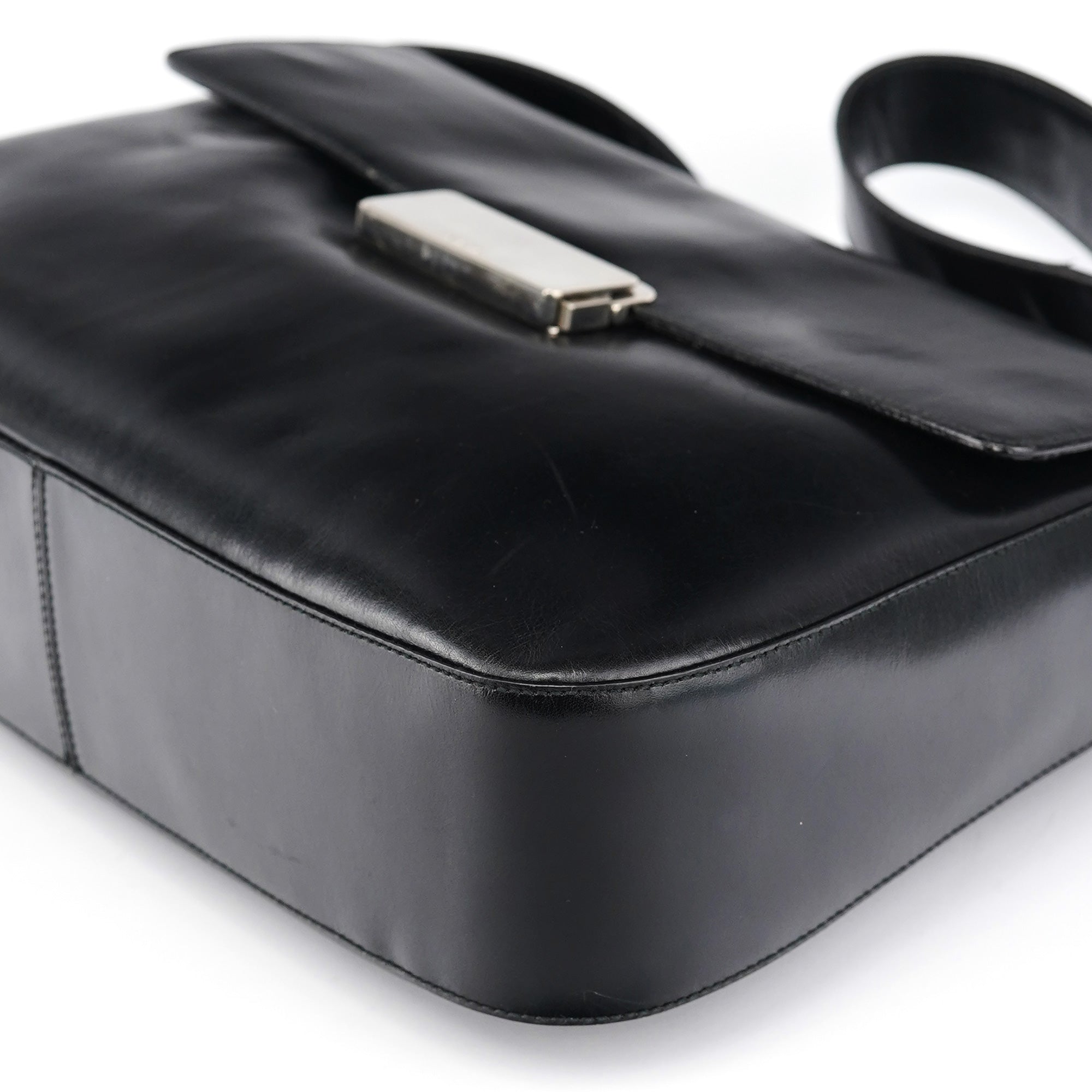 Brown Calfskin Buckle Shoulder Bag