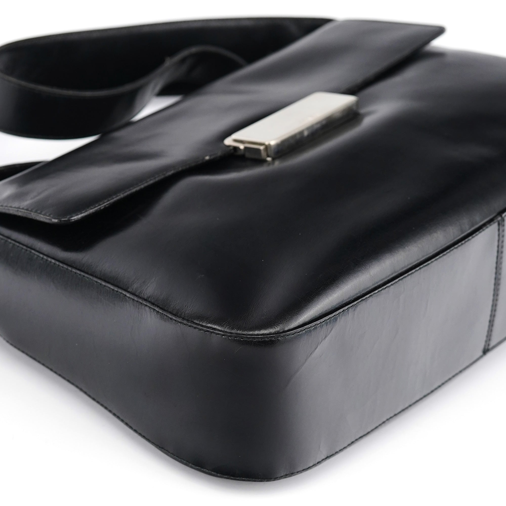 Brown Calfskin Buckle Shoulder Bag