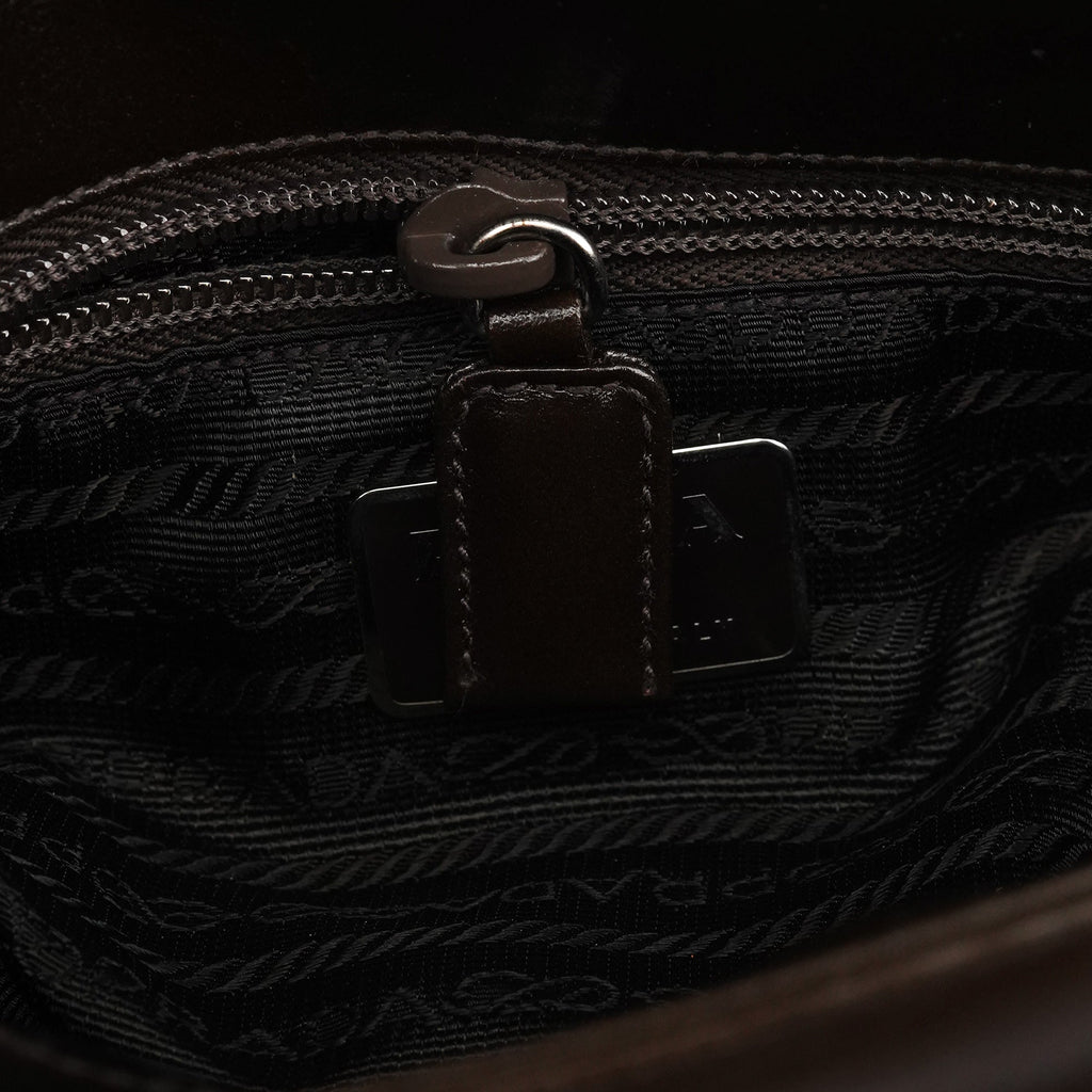 Brown Calfskin Buckle Shoulder Bag