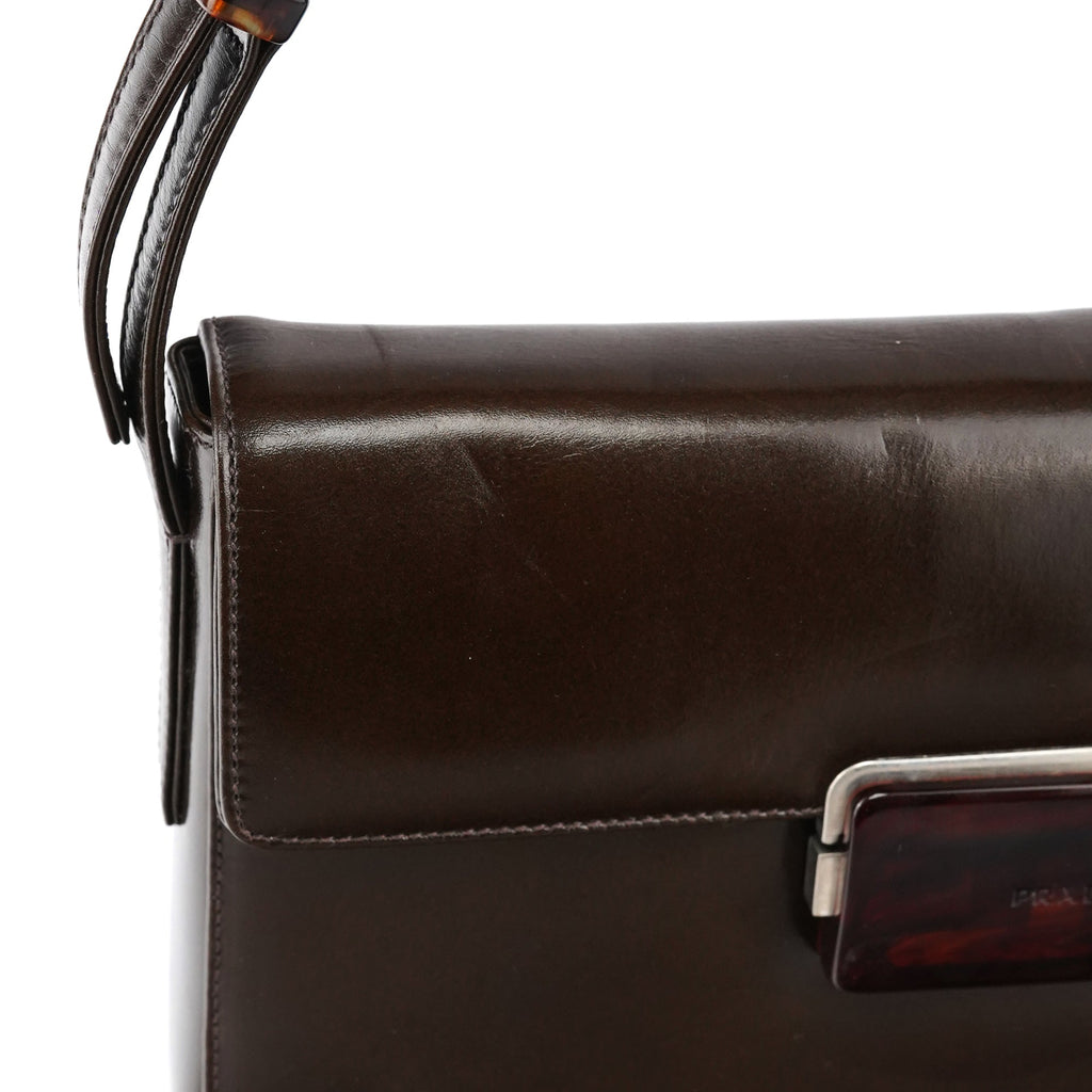 Brown Calfskin Buckle Shoulder Bag