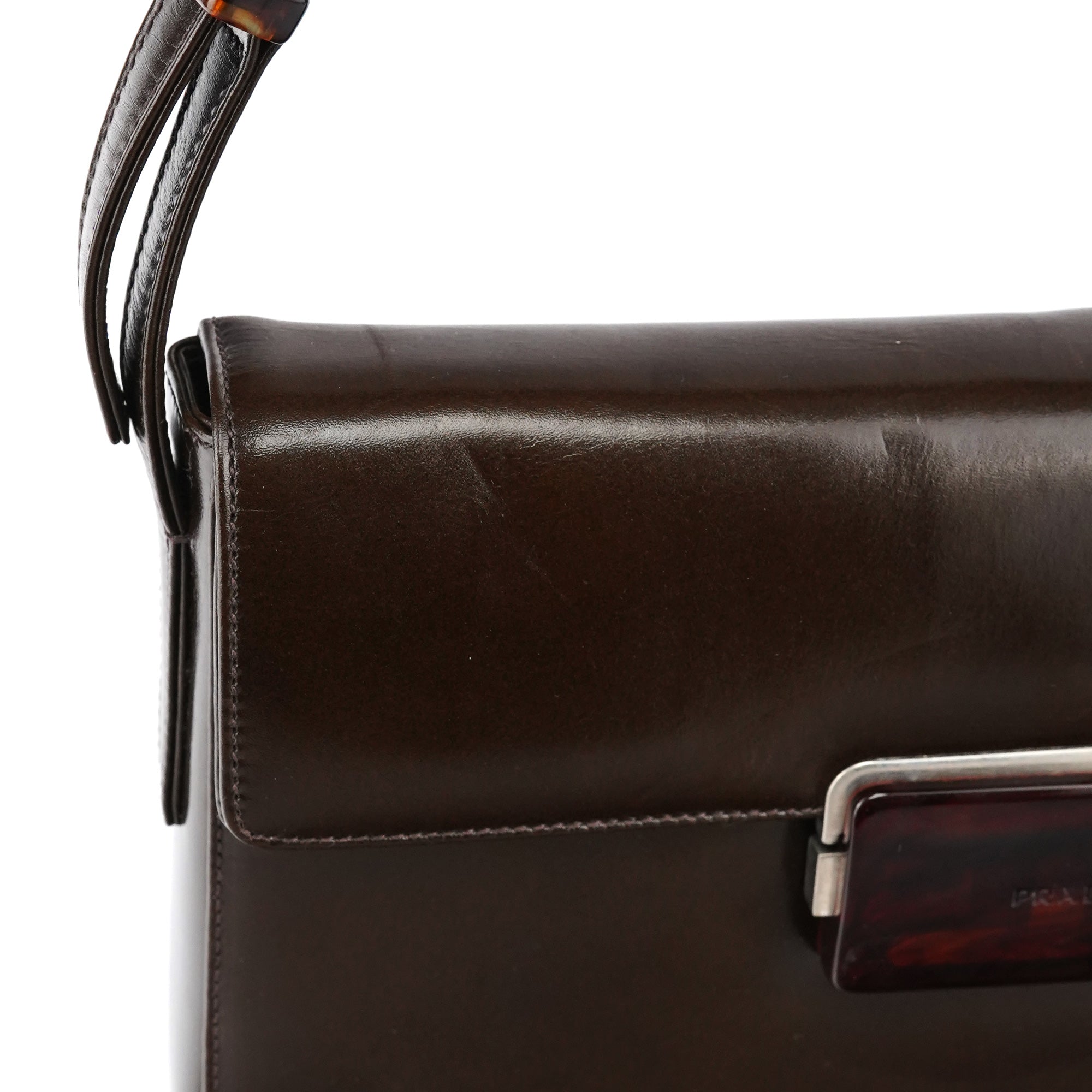 Brown Calfskin Buckle Shoulder Bag