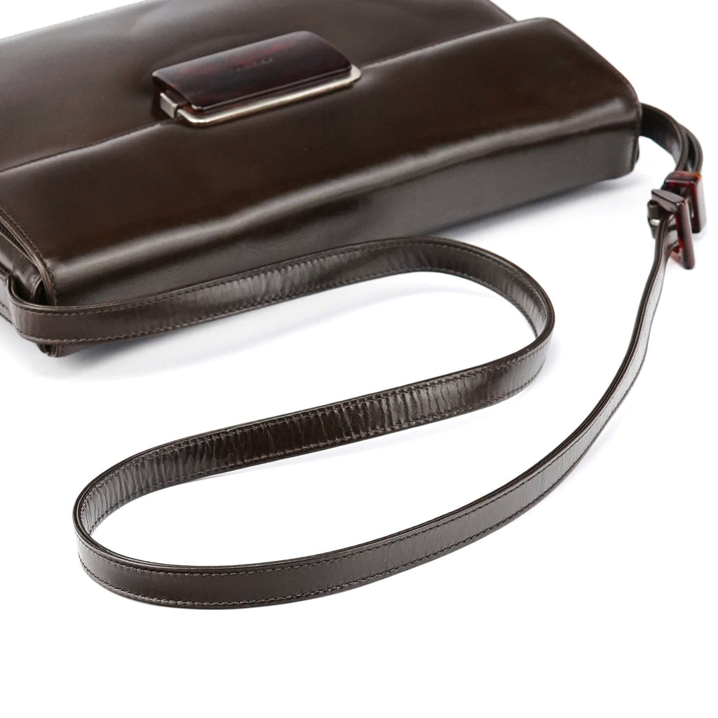 Brown Calfskin Buckle Shoulder Bag