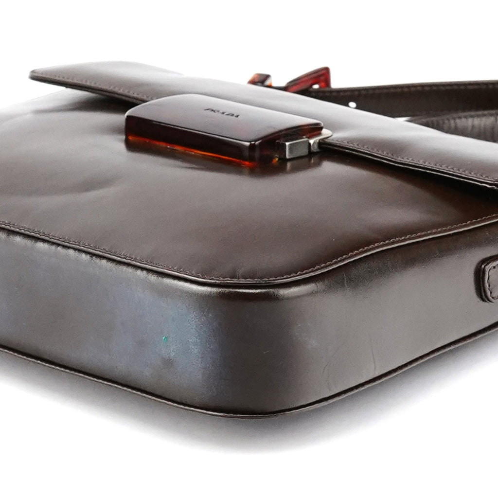 Brown Calfskin Buckle Shoulder Bag
