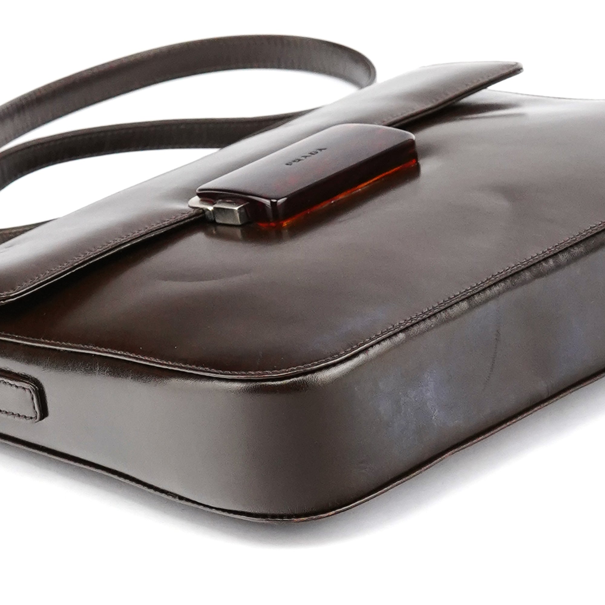 Brown Calfskin Buckle Shoulder Bag