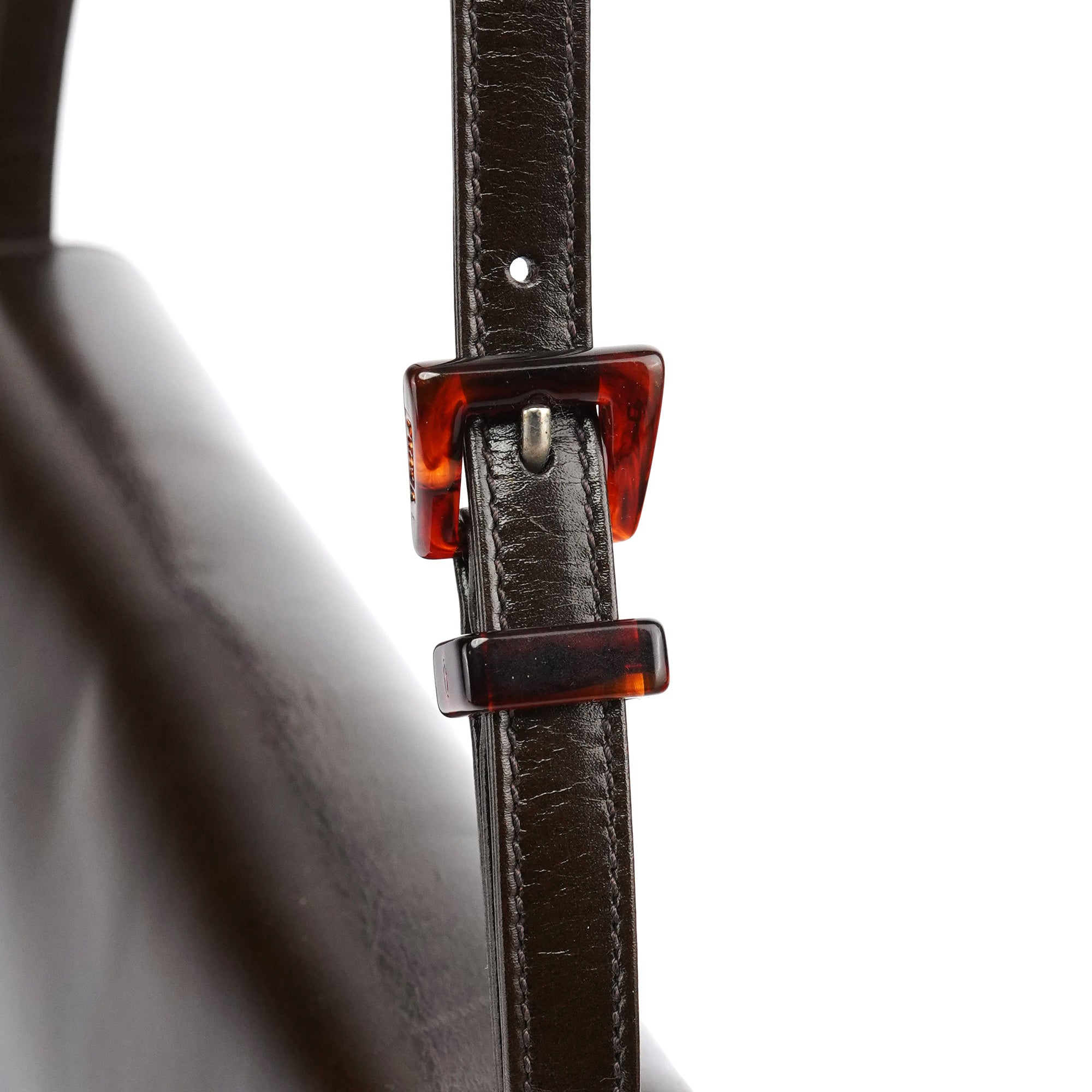 Brown Calfskin Buckle Shoulder Bag