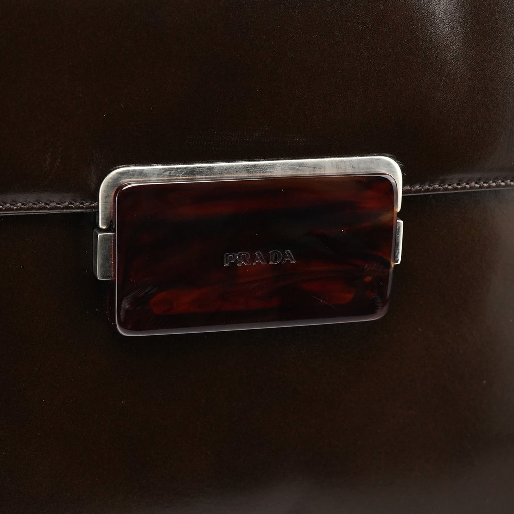 Brown Calfskin Buckle Shoulder Bag