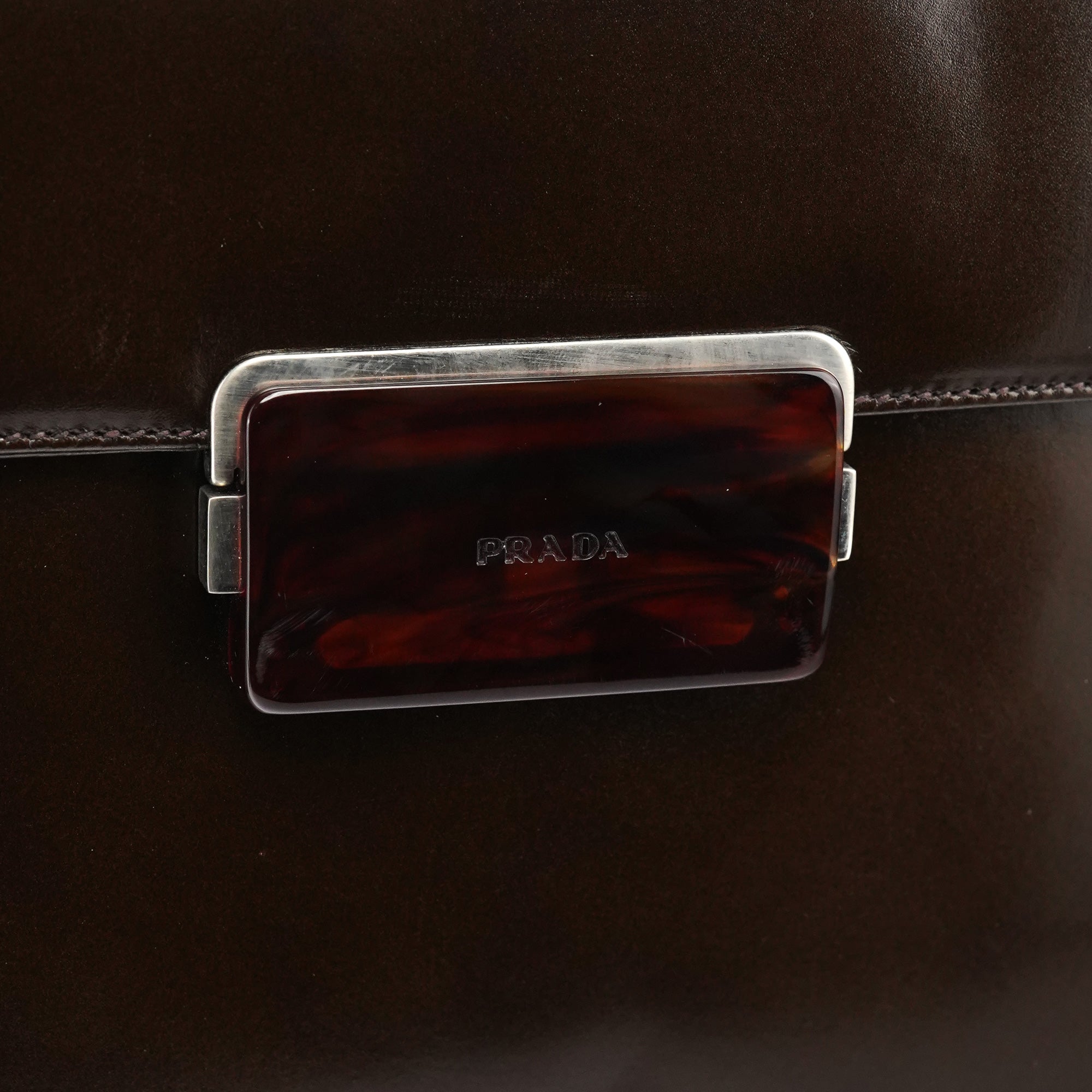 Brown Calfskin Buckle Shoulder Bag