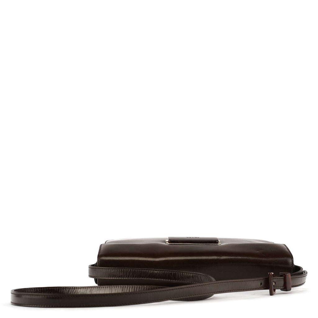 Brown Calfskin Buckle Shoulder Bag