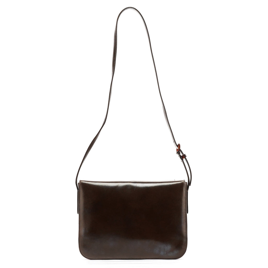 Brown Calfskin Buckle Shoulder Bag