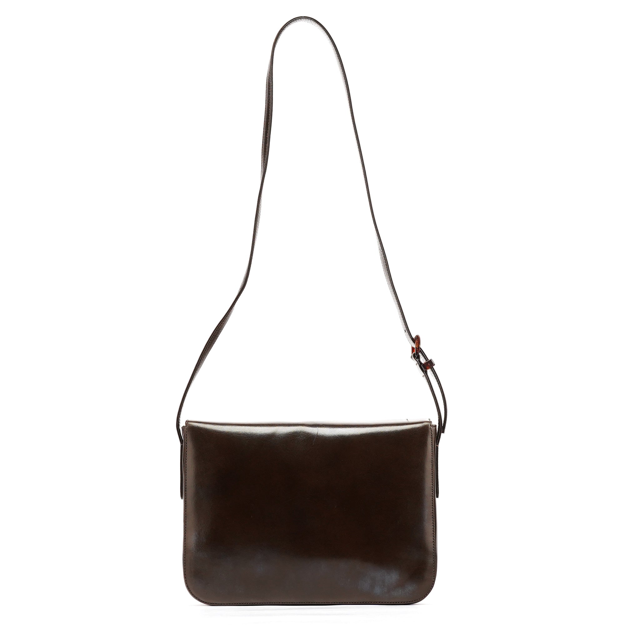 Brown Calfskin Buckle Shoulder Bag