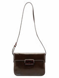 Brown Calfskin Buckle Shoulder Bag