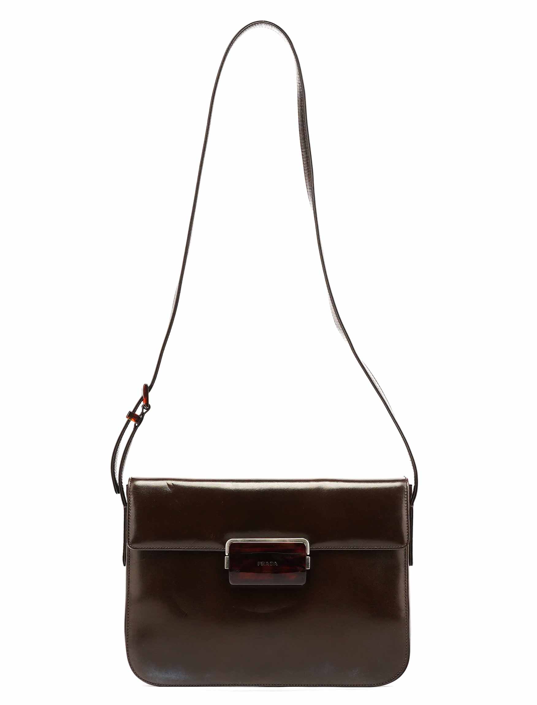 Brown Calfskin Buckle Shoulder Bag