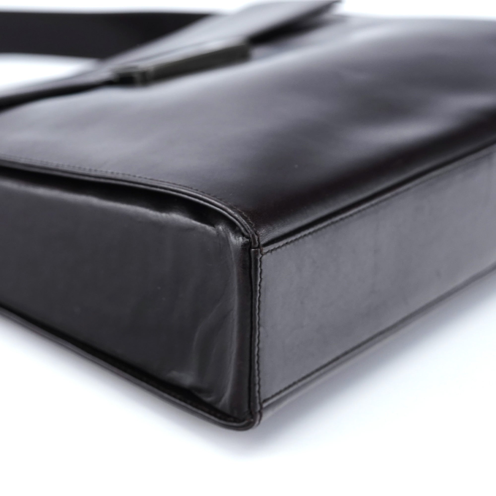Brown Calfskin Buckle Shoulder Bag