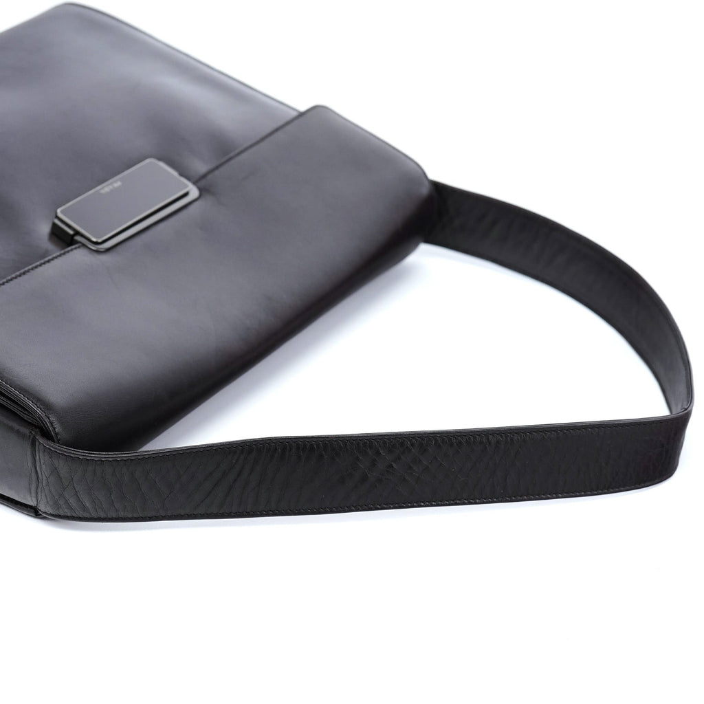 Brown Calfskin Buckle Shoulder Bag