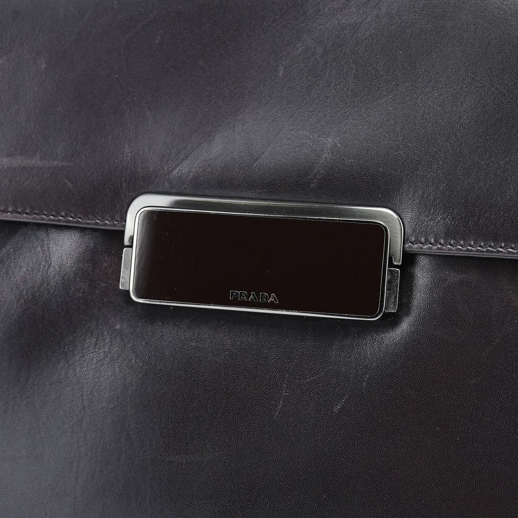 Brown Calfskin Buckle Shoulder Bag