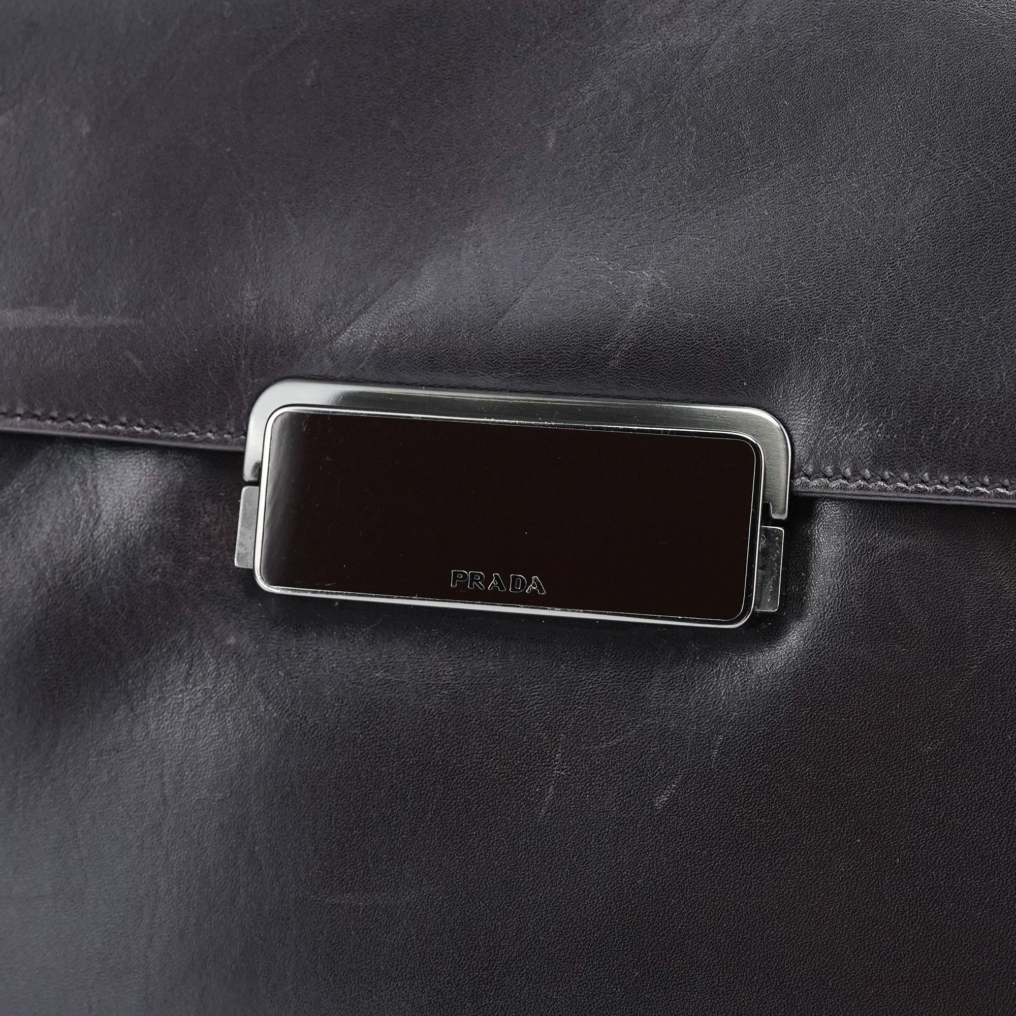 Brown Calfskin Buckle Shoulder Bag