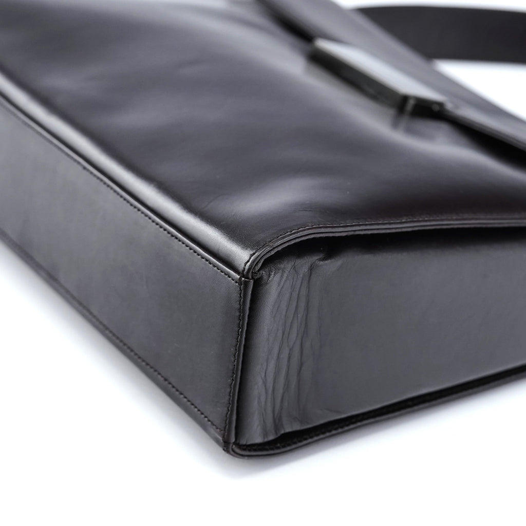 Brown Calfskin Buckle Shoulder Bag