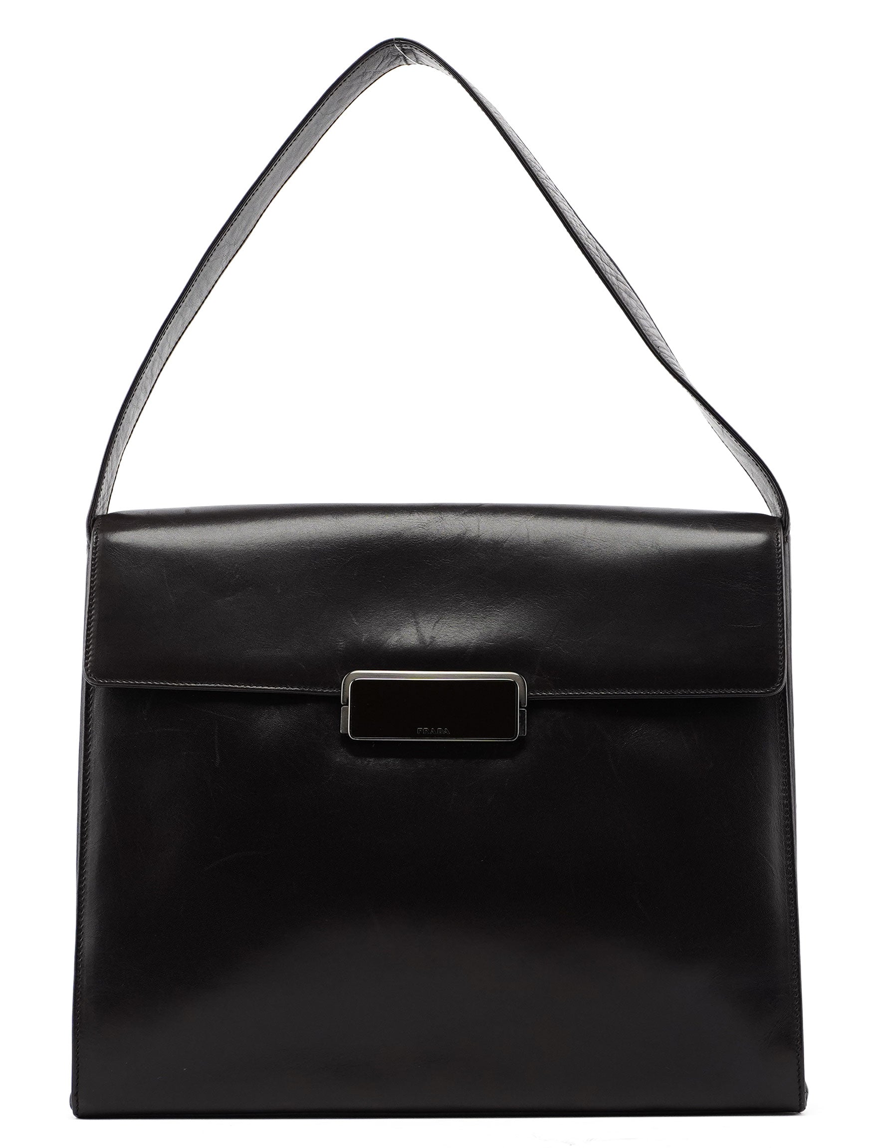 Brown Calfskin Buckle Shoulder Bag