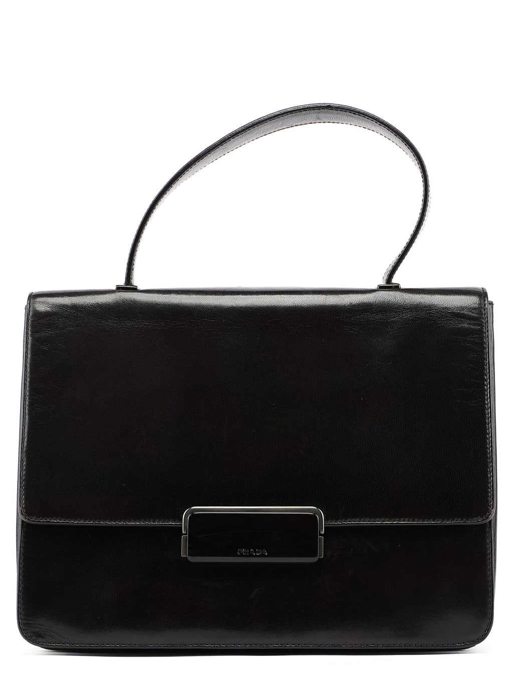 Brown Calfskin Buckle Top Handle Bag