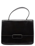 Brown Calfskin Buckle Top Handle Bag