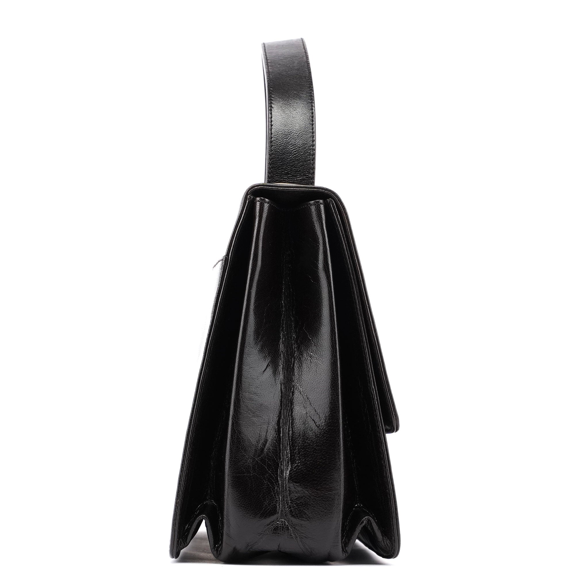 Brown Calfskin Buckle Top Handle Bag