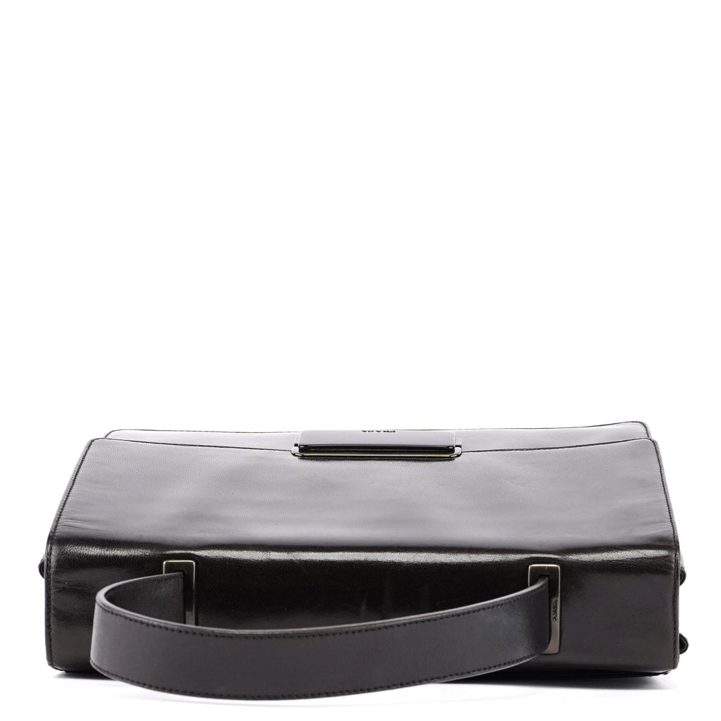 Brown Calfskin Buckle Top Handle Bag