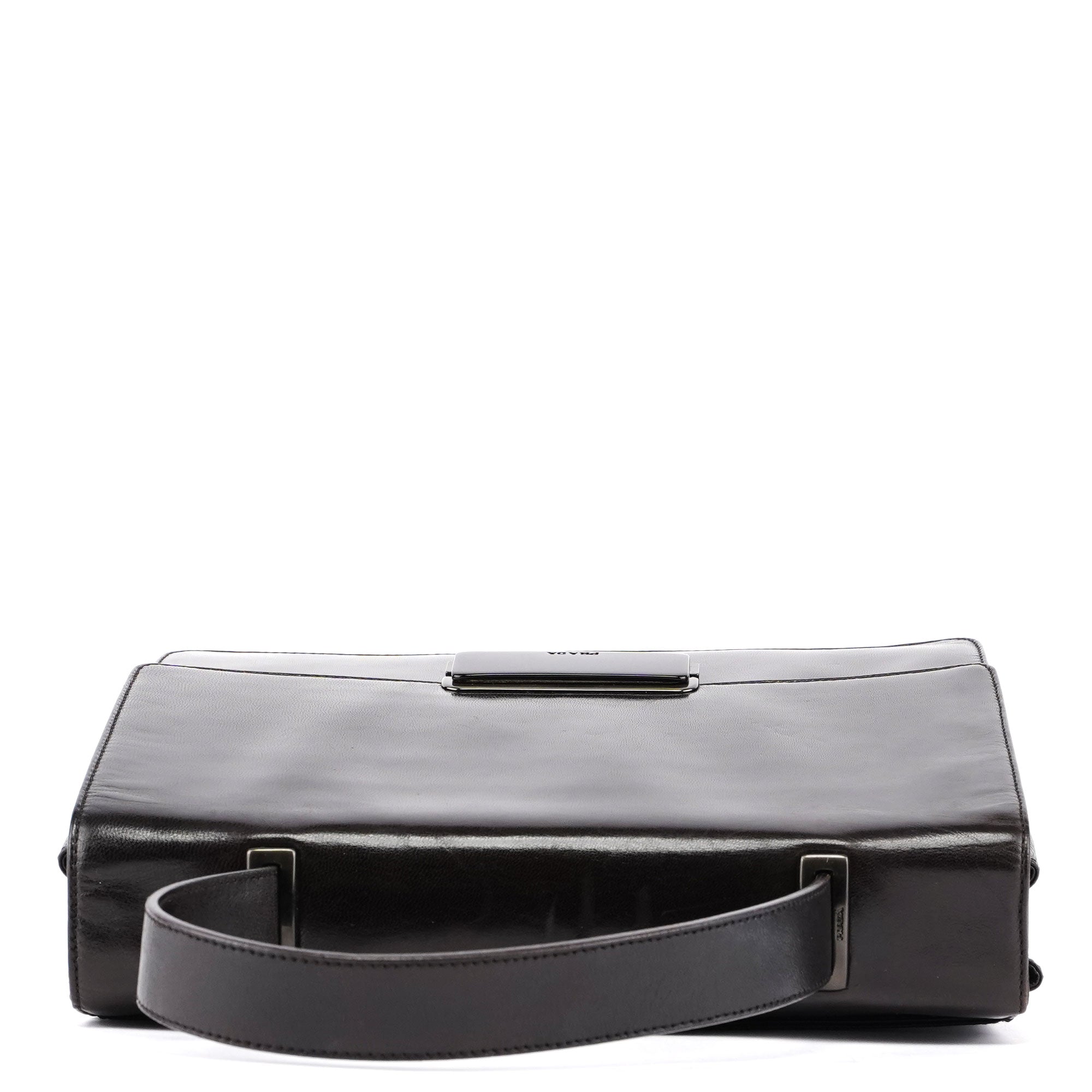 Brown Calfskin Buckle Top Handle Bag