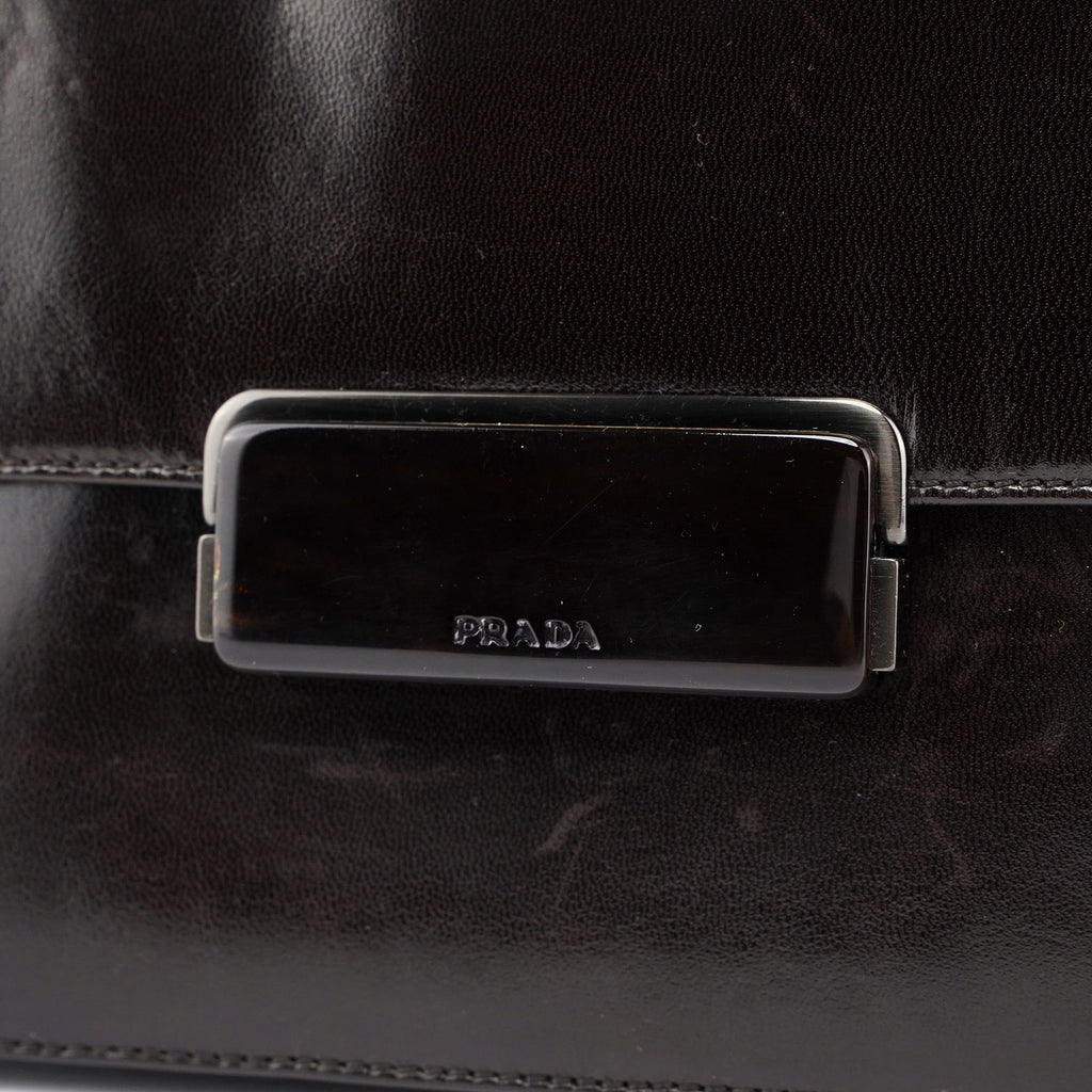 Brown Calfskin Buckle Top Handle Bag