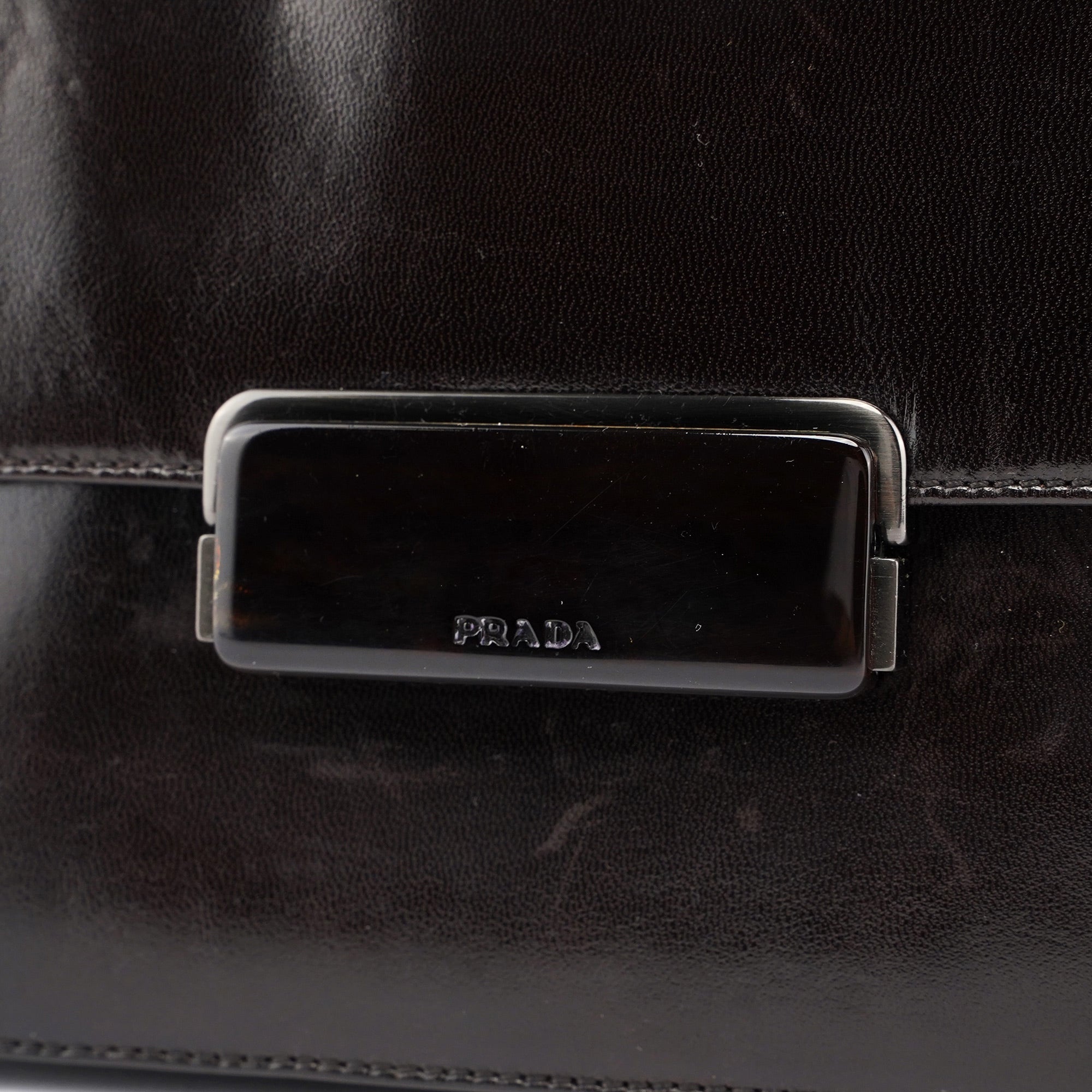 Brown Calfskin Buckle Top Handle Bag