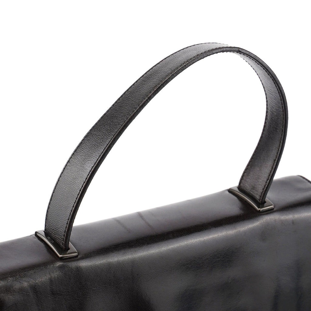 Brown Calfskin Buckle Top Handle Bag