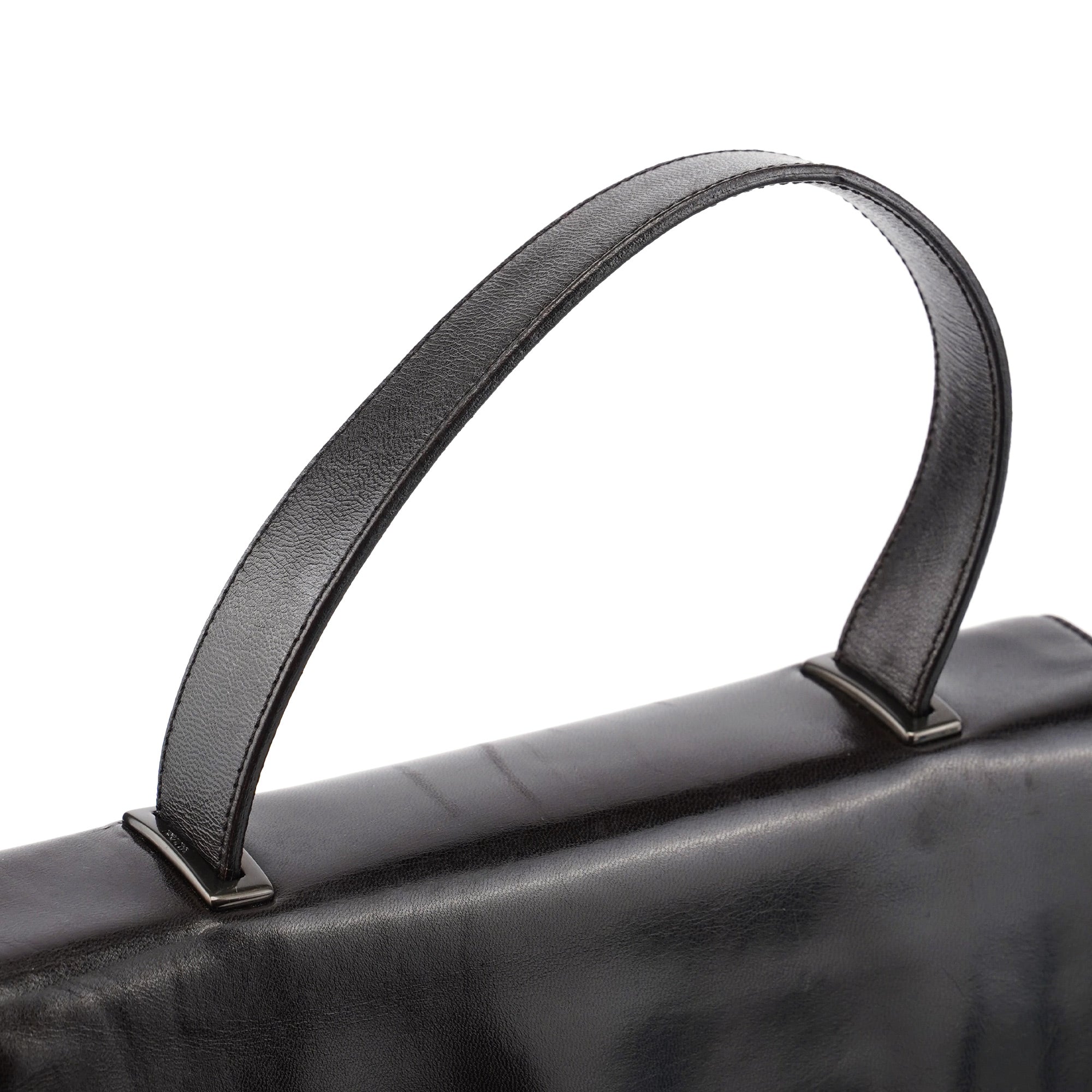 Brown Calfskin Buckle Top Handle Bag